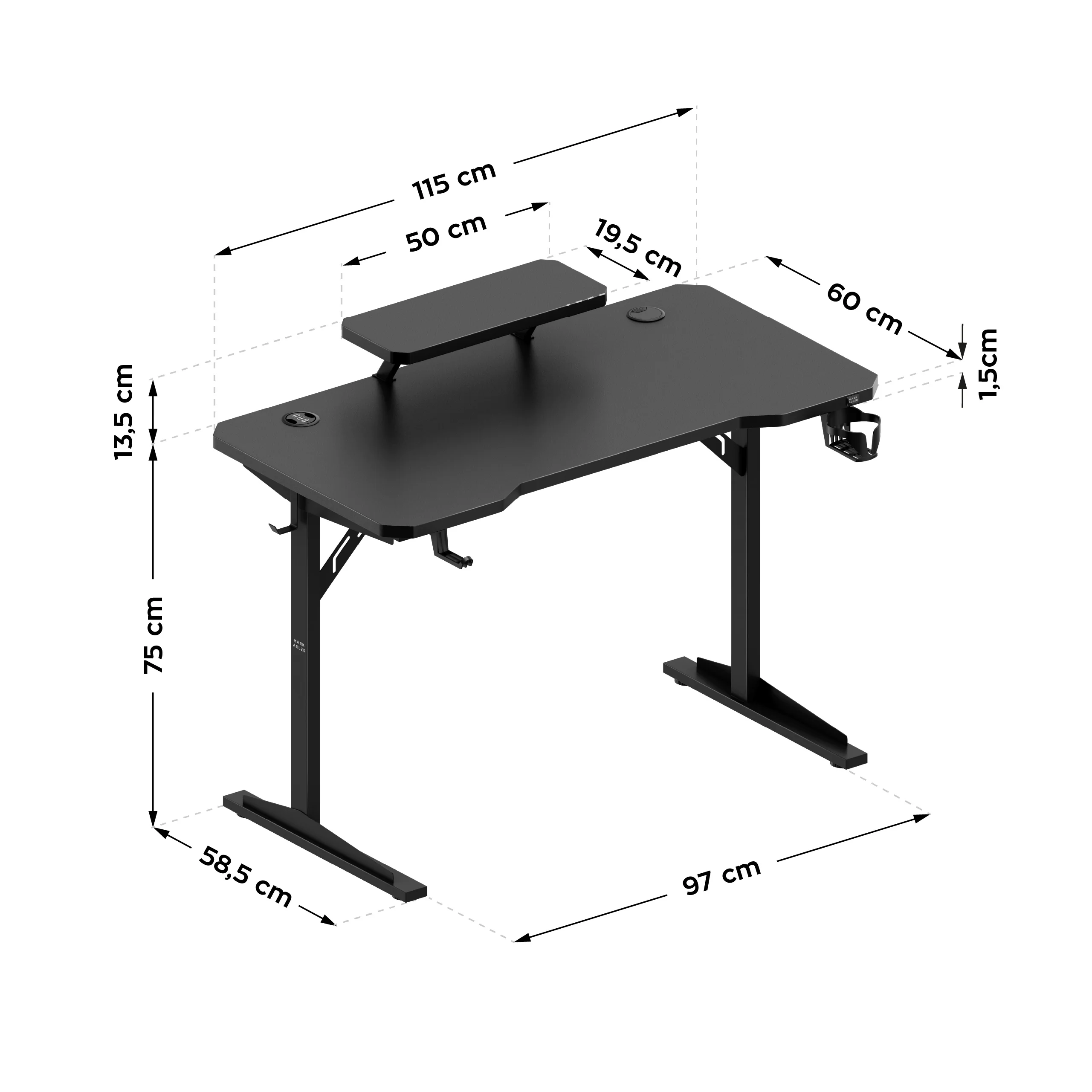 Computerschreibtisch mit Regal Mark Adler Leader 5.1 Black 115 cm - Image 11