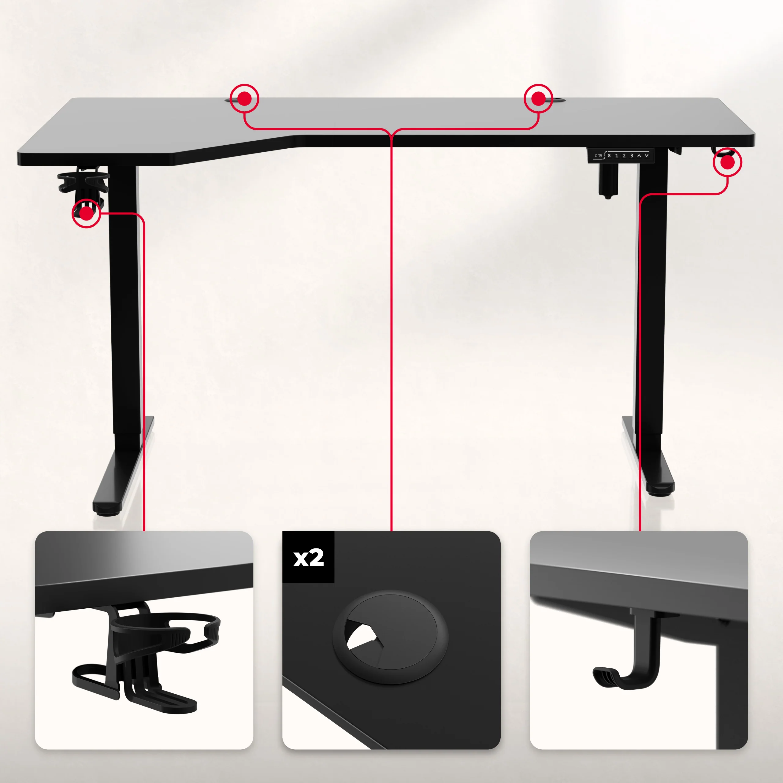 Huzaro Hero 9.1 elektrischer Eckschreibtisch schwarz - Image 2