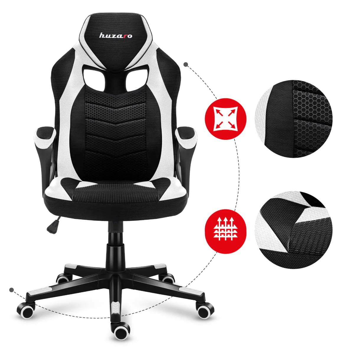 Fotel Gamingowy Huzaro Force 2.5 White Mesh OUTLET - Image 9