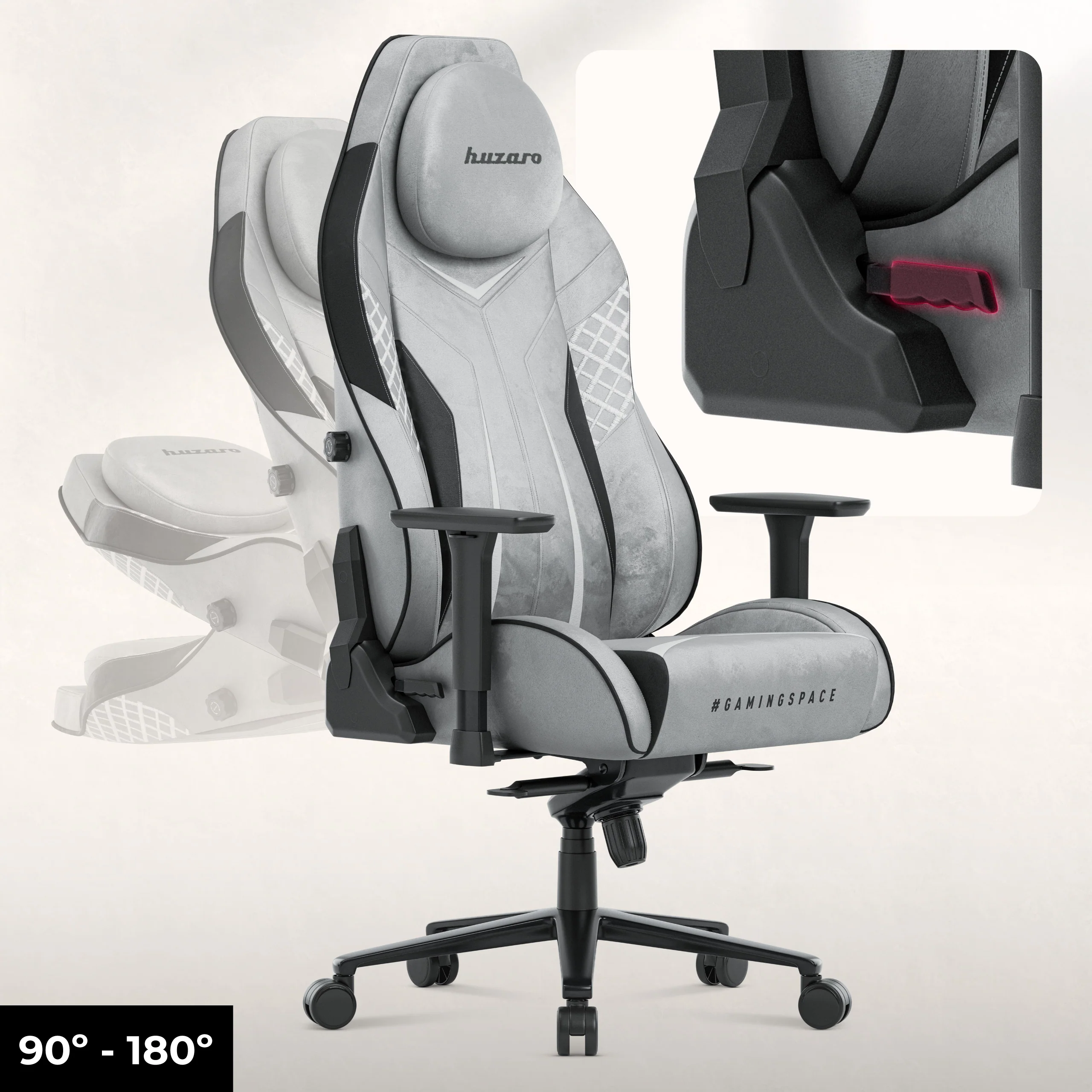Fotel gamingowy zamszowy Huzaro Force 8.3 Grey - Image 8