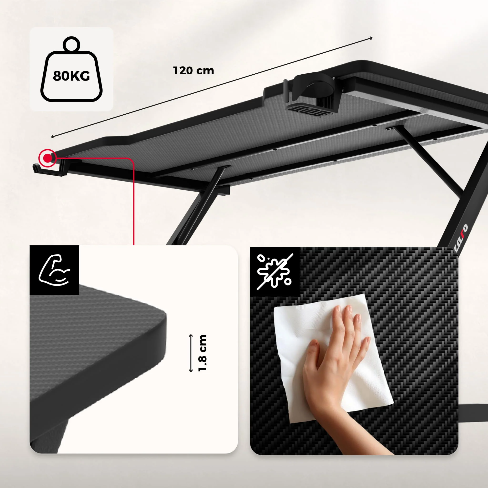 Huzaro Hero 2.5 Schwarzer Gaming-Schreibtisch 120 cm - Image 7