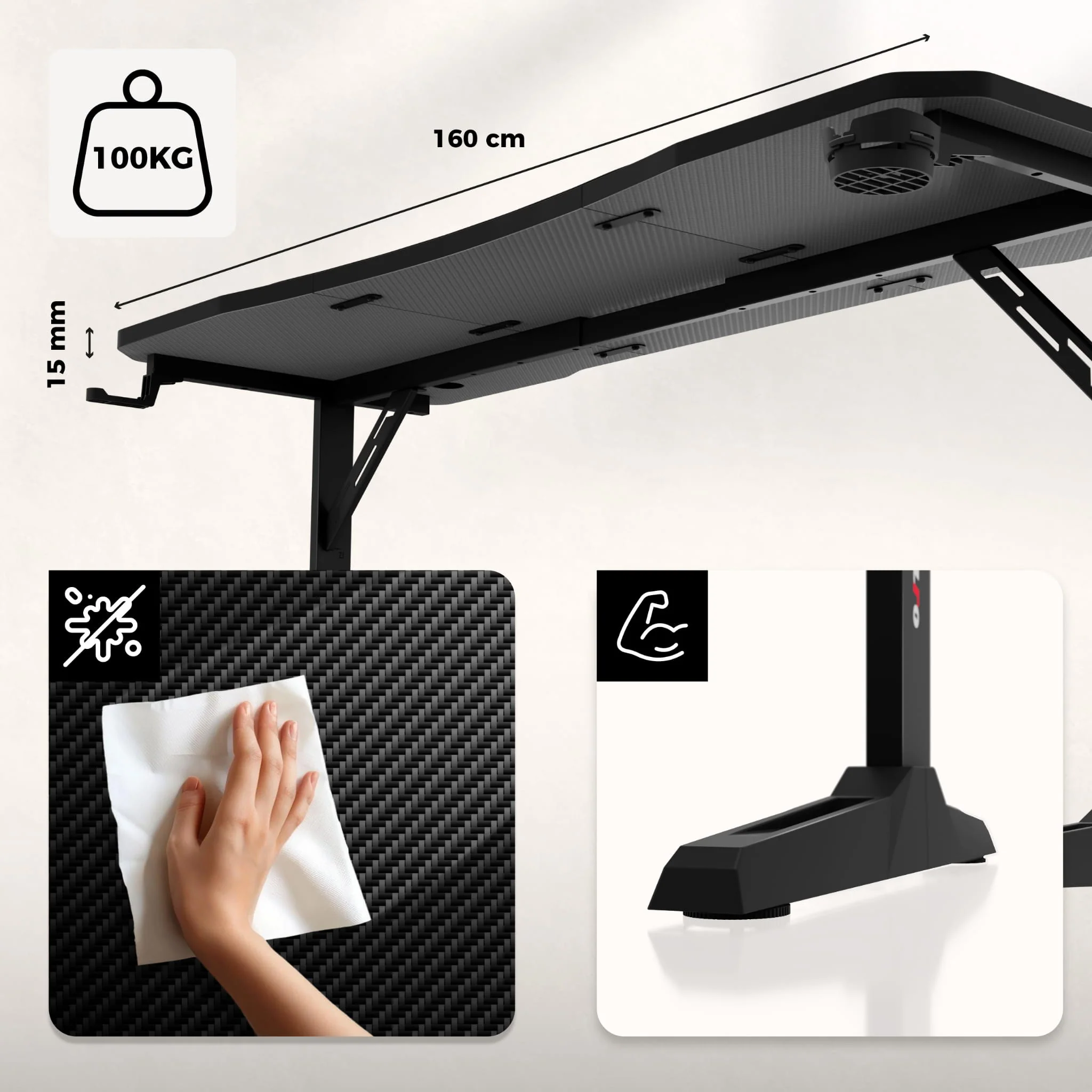 Gaming-Schreibtisch Huzaro Hero 4.6 Schwarz 160 cm - Image 5