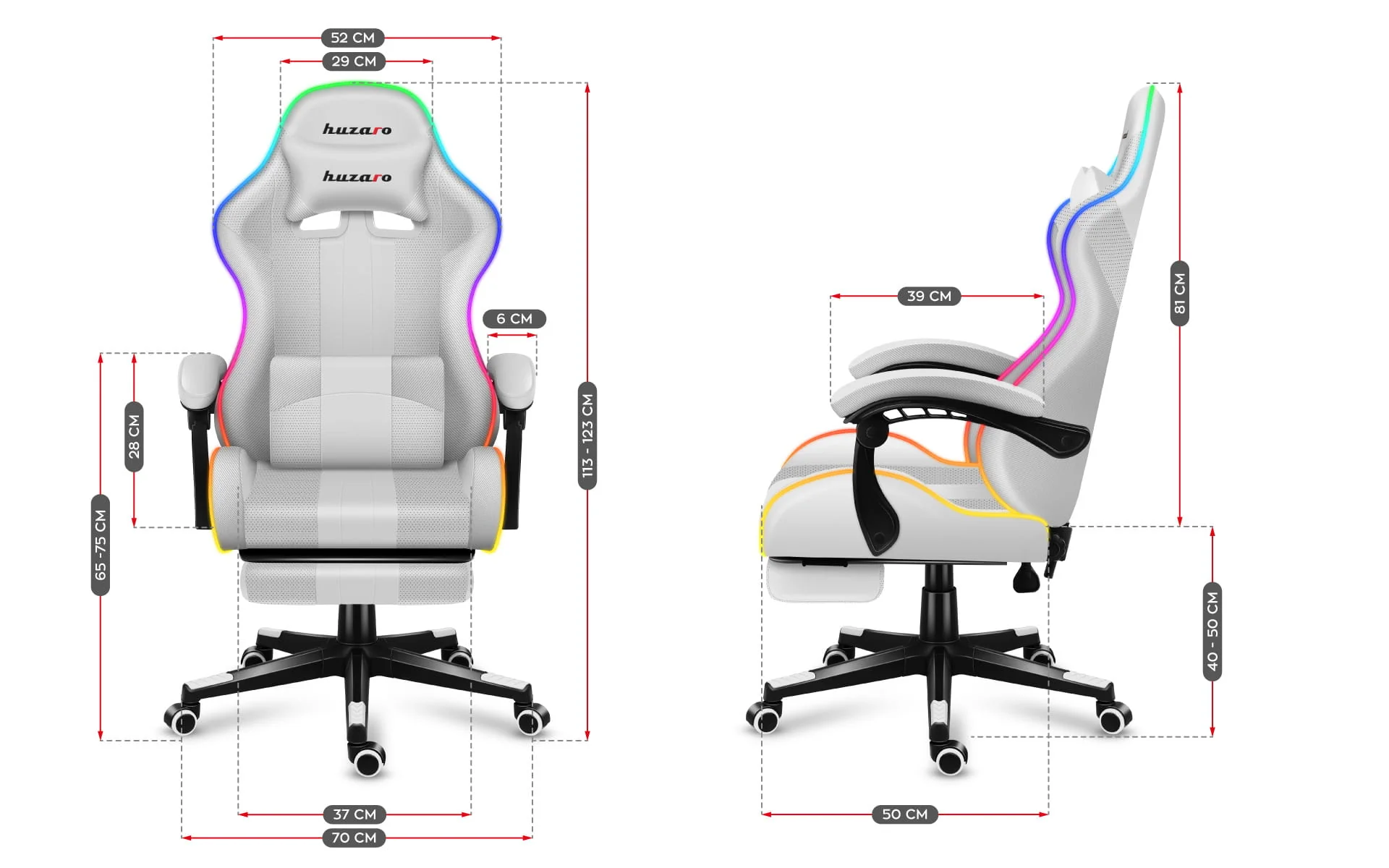 HUZARO Force 4.7 Weißer RGB-Gaming-Stuhl - Image 14