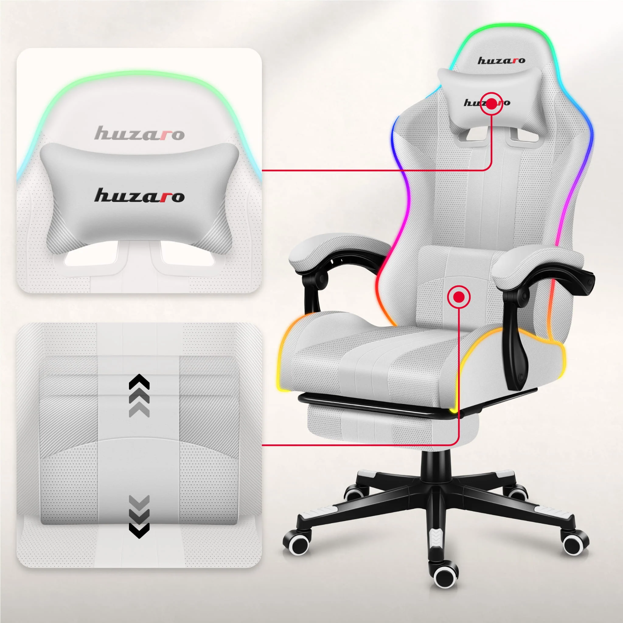 HUZARO Force 4.7 Weißer RGB-Gaming-Stuhl - Image 17