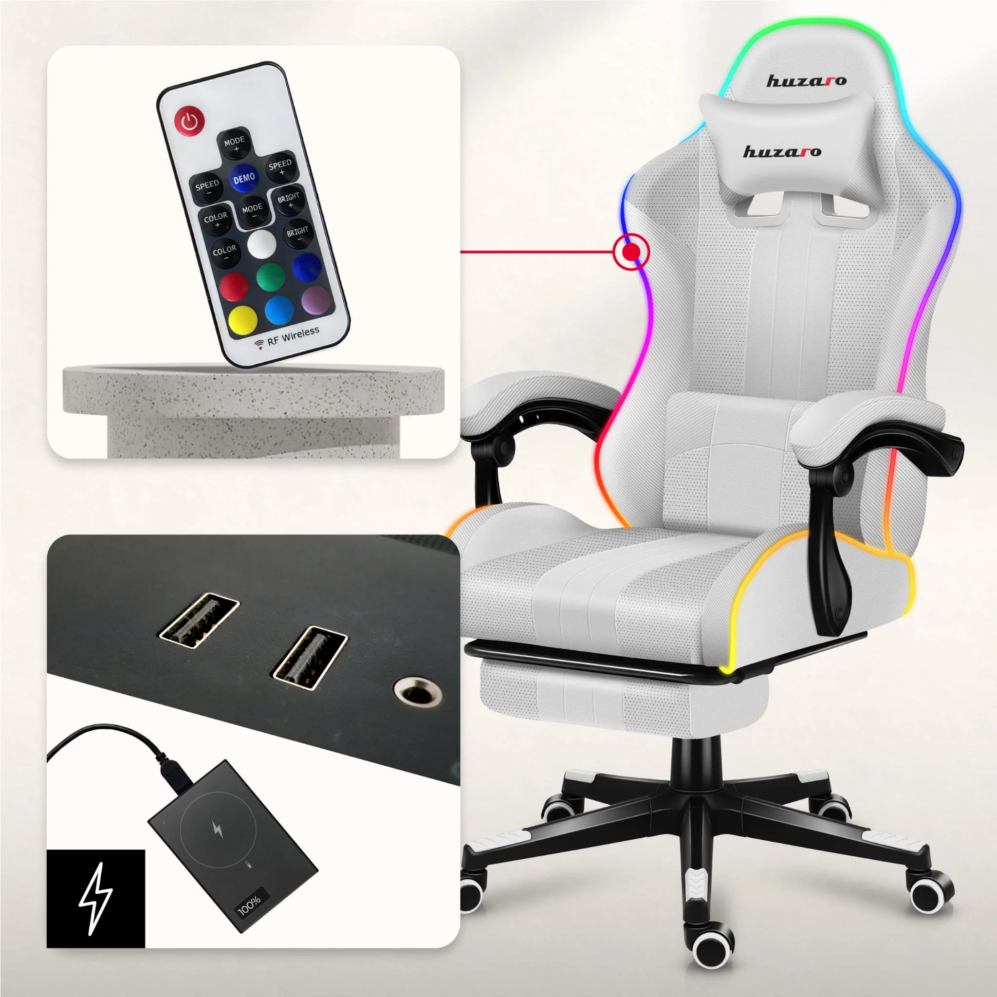 HUZARO Force 4.7 Weißer RGB-Gaming-Stuhl - Image 5