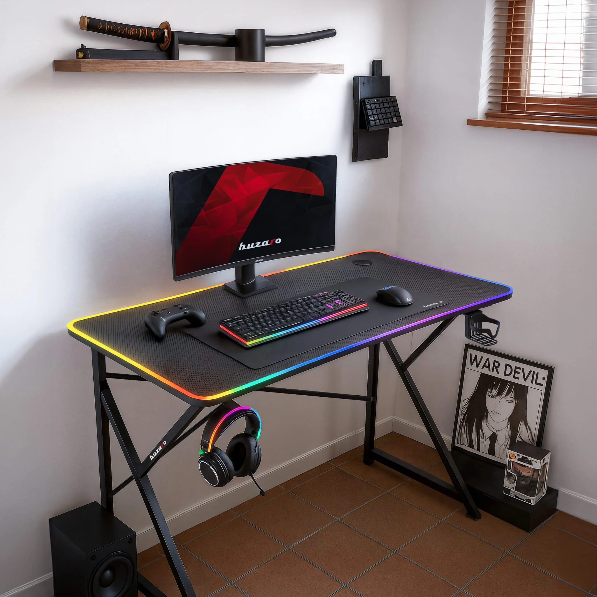 Huzaro Hero 1.7 RGB LED Gaming-Tisch Schwarz - Image 14