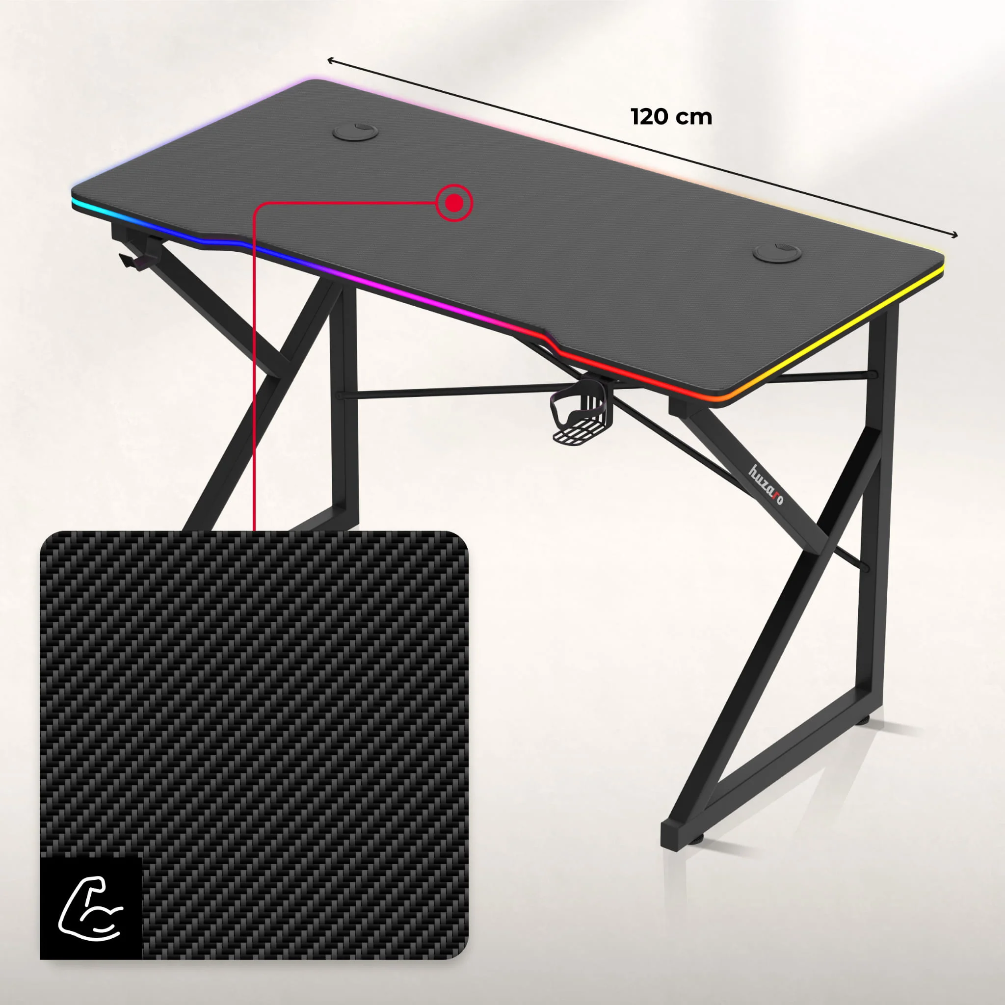 Huzaro Hero 1.7 RGB LED Gaming-Tisch Schwarz - Image 16