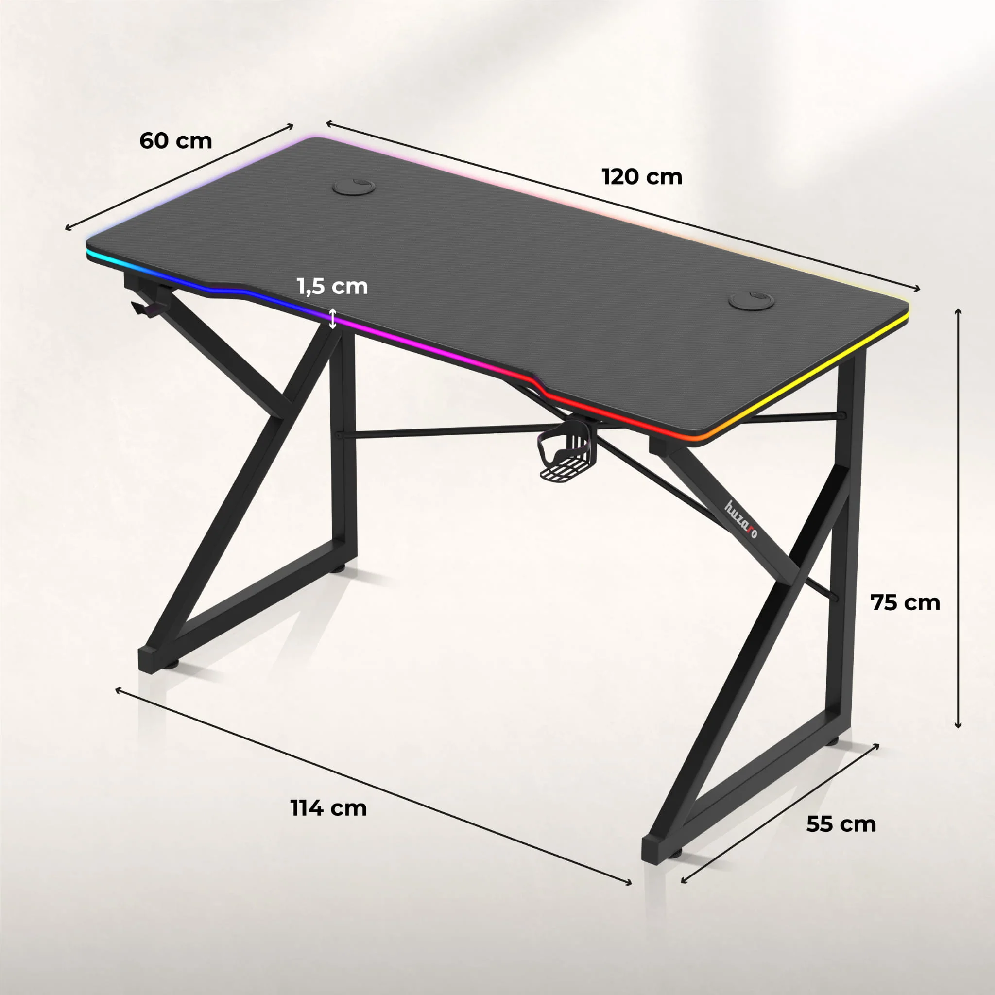 Huzaro Hero 1.7 RGB LED Gaming-Tisch Schwarz - Image 18