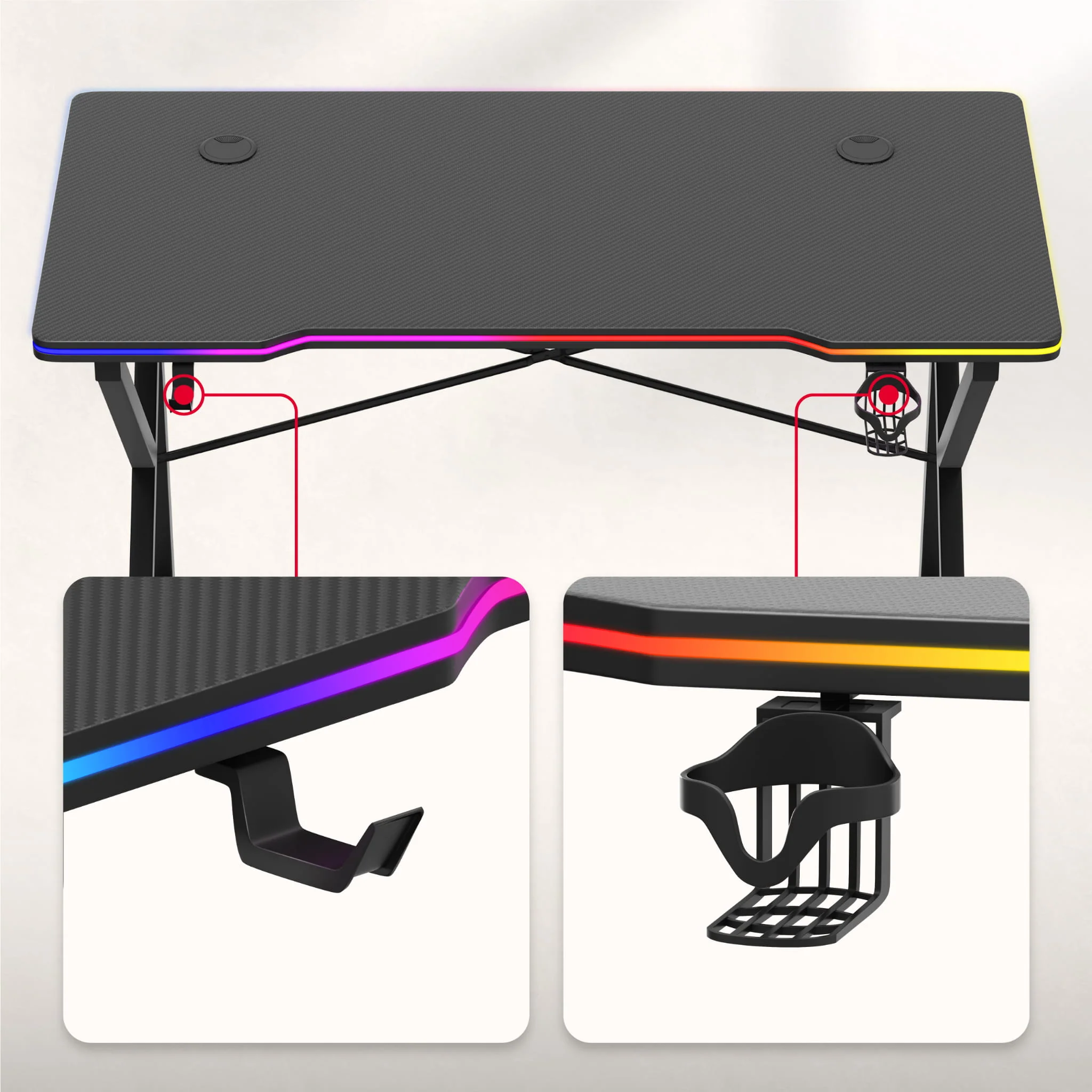Huzaro Hero 1.7 RGB LED Gaming-Tisch Schwarz - Image 4