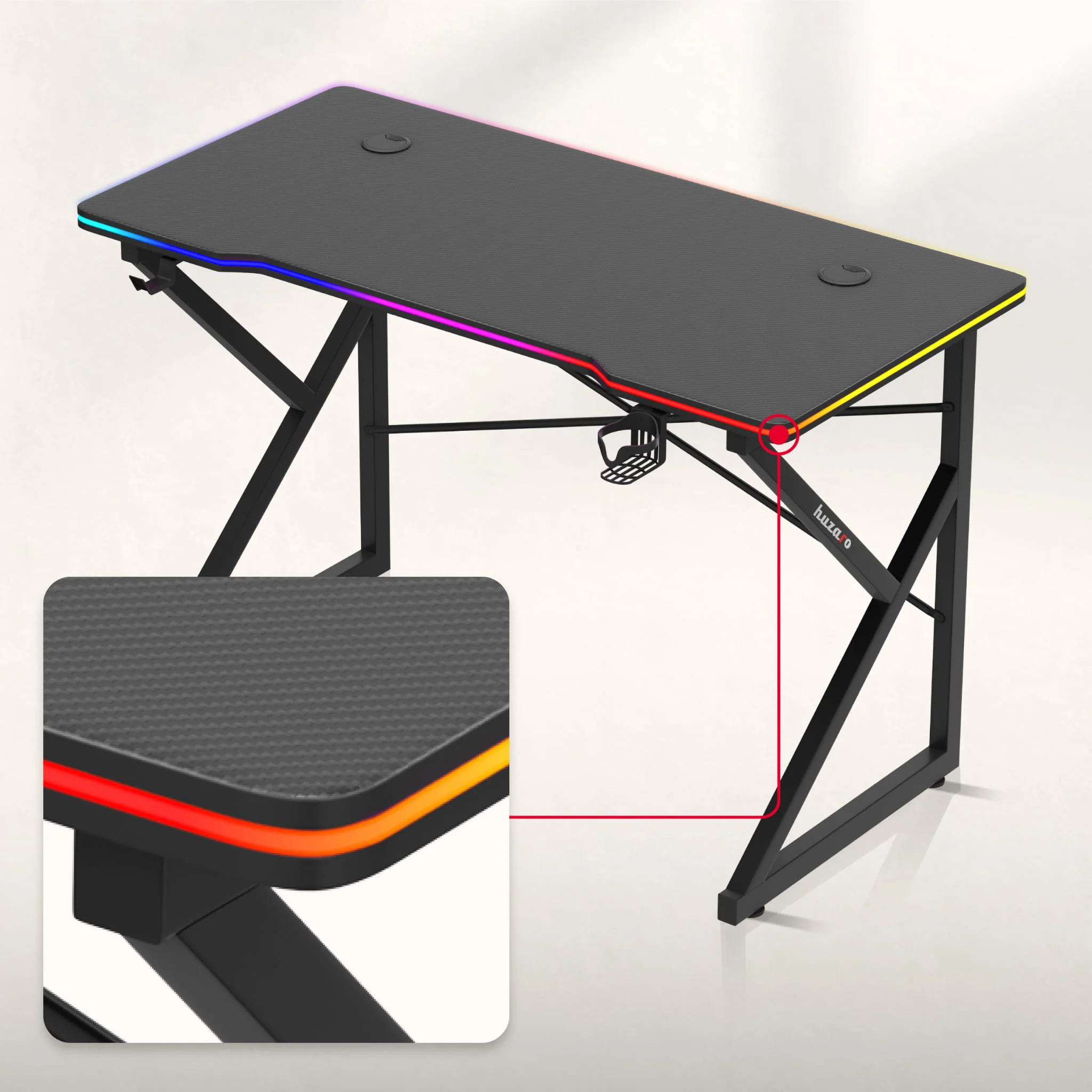 Huzaro Hero 1.7 RGB LED Gaming-Tisch Schwarz - Image 5