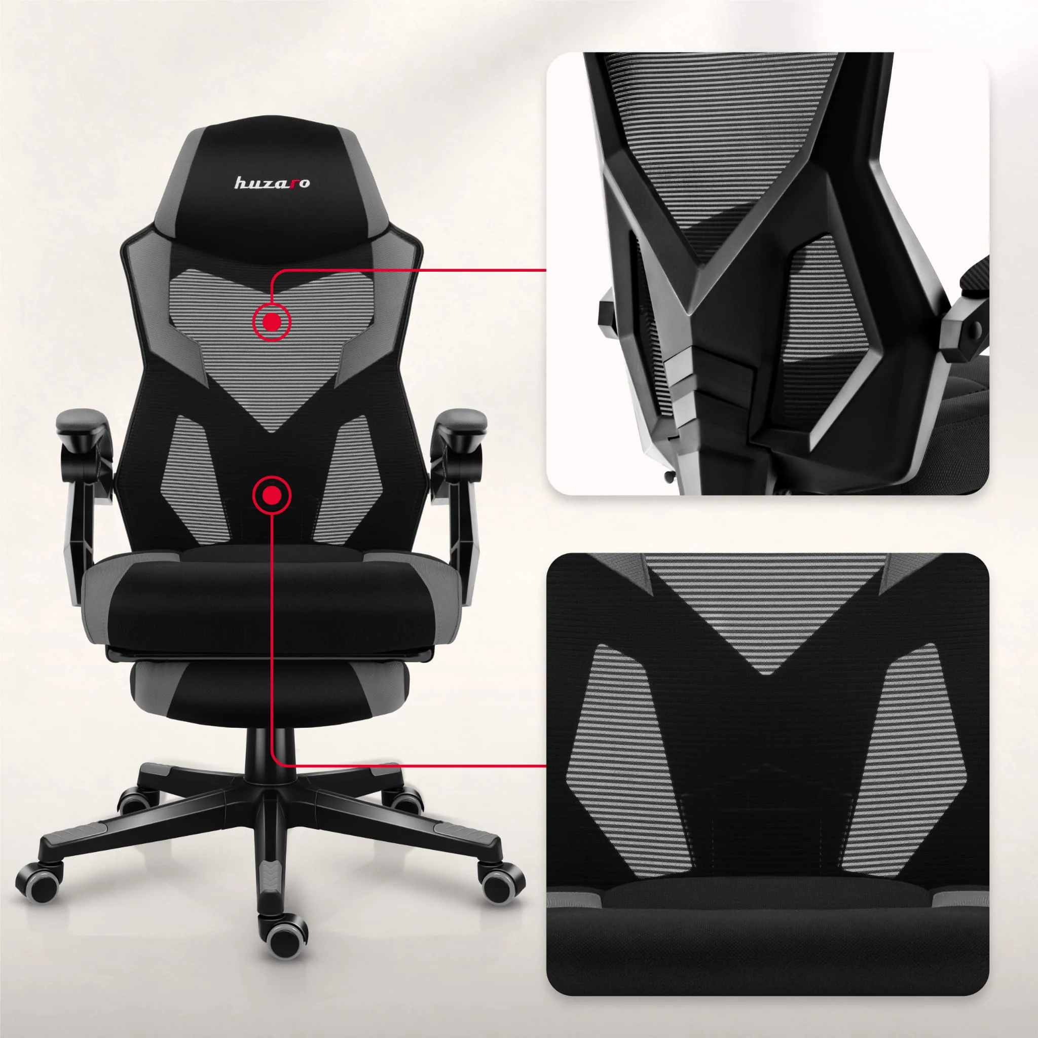 Huzaro Combat 3.1 Grau Gaming Stuhl - Image 3