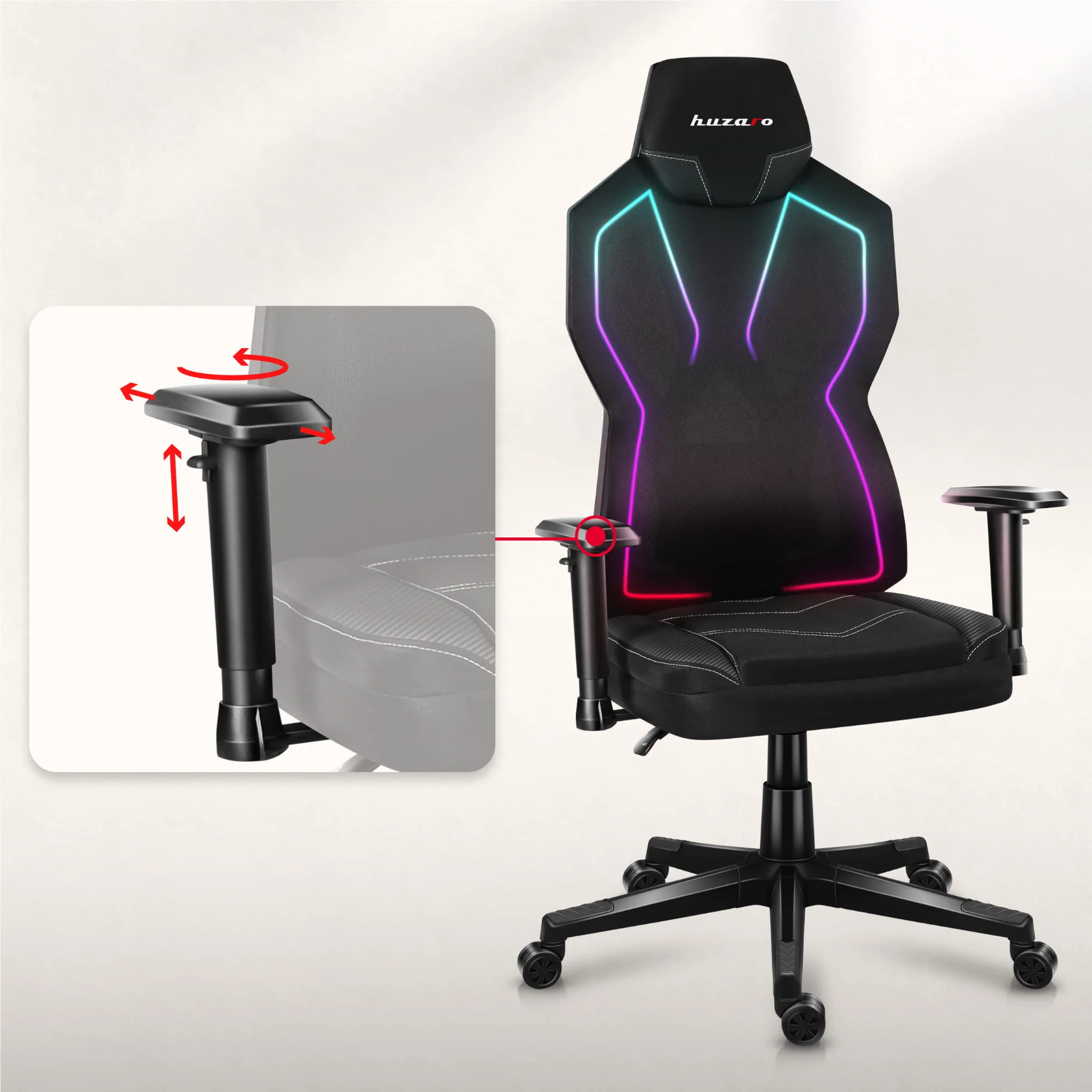 HUZARO Combat 6.2 Schwarzer RGB LED Gaming-Stuhl - Image 5
