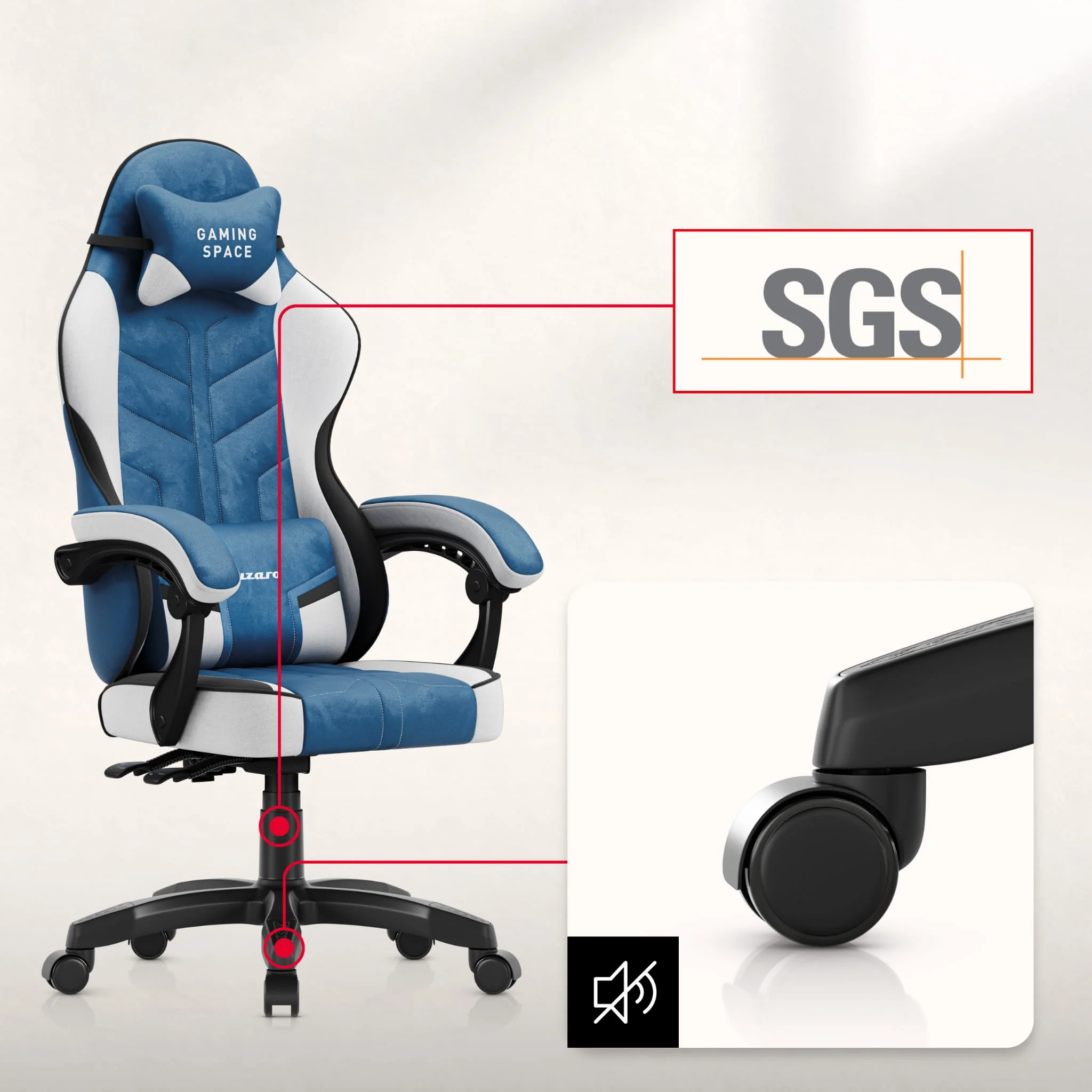 Huzaro Force 2.7 Gaming-Stuhl aus blauem Samt  - Image 3