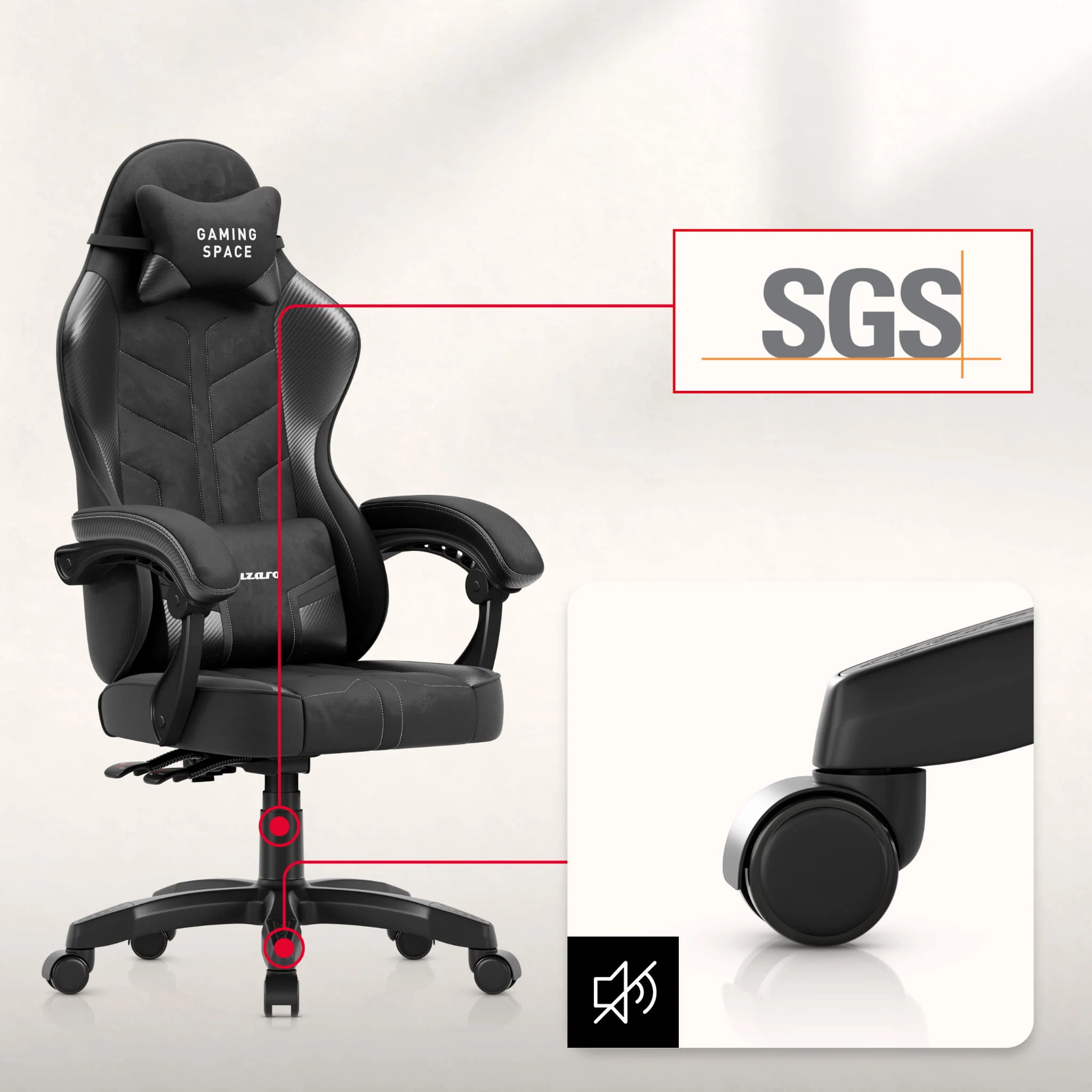 Huzaro Force 2.7 Gaming-Stuhl aus schwarzem Carbon-Samt - Image 3