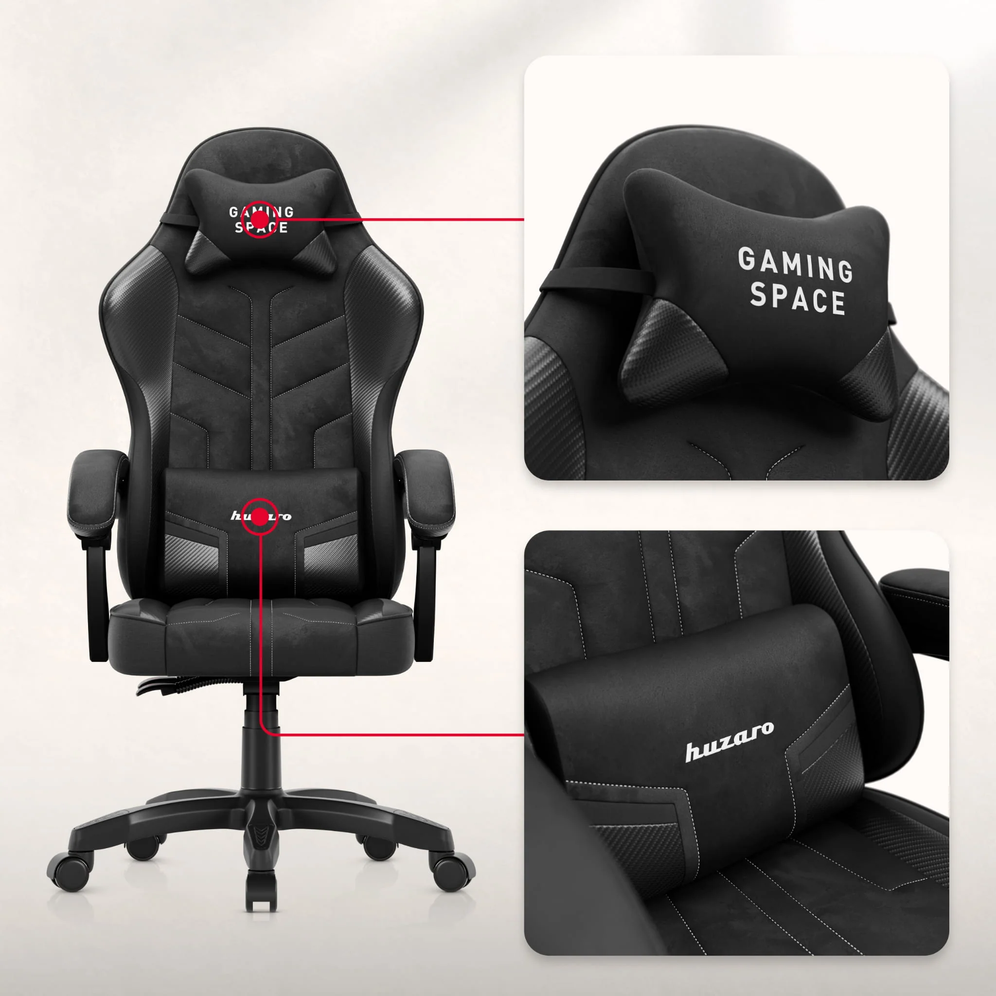 Huzaro Force 2.7 Gaming-Stuhl aus schwarzem Carbon-Samt - Image 4