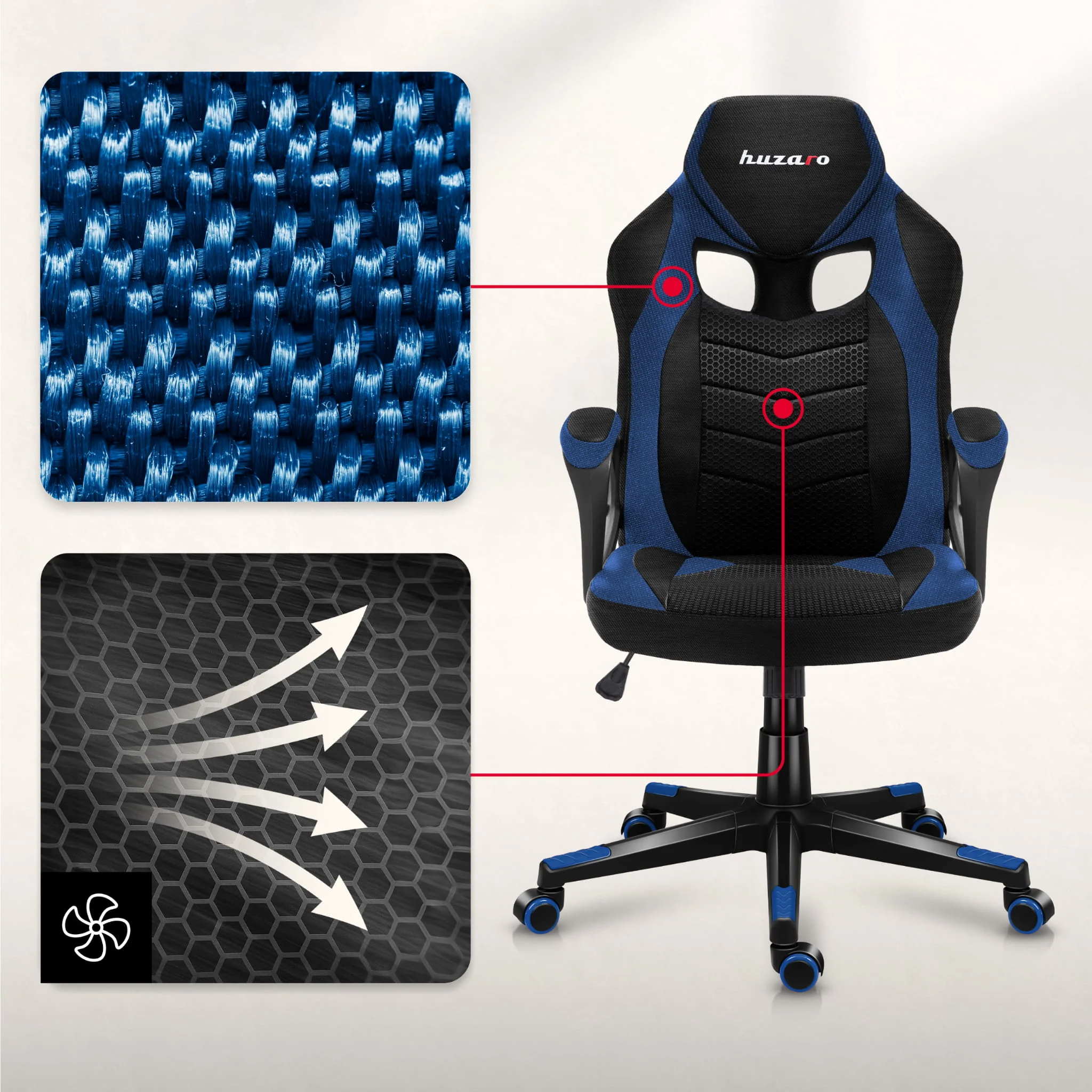 HUZARO FORCE 2.5 Blau Mesh Gaming-Stuhl - Image 4