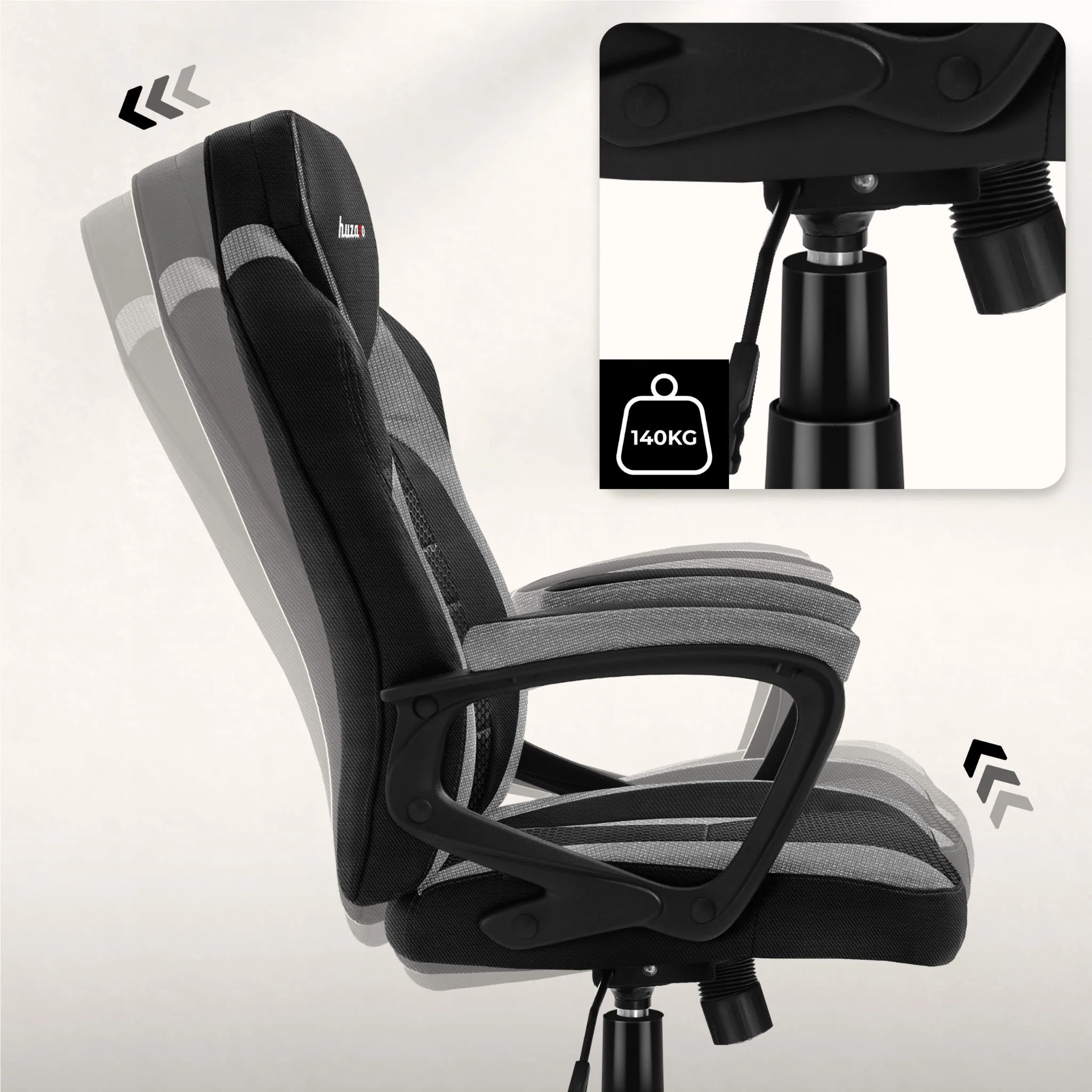HUZARO FORCE 2.5 Grau Mesh Gaming-Stuhl - Image 3