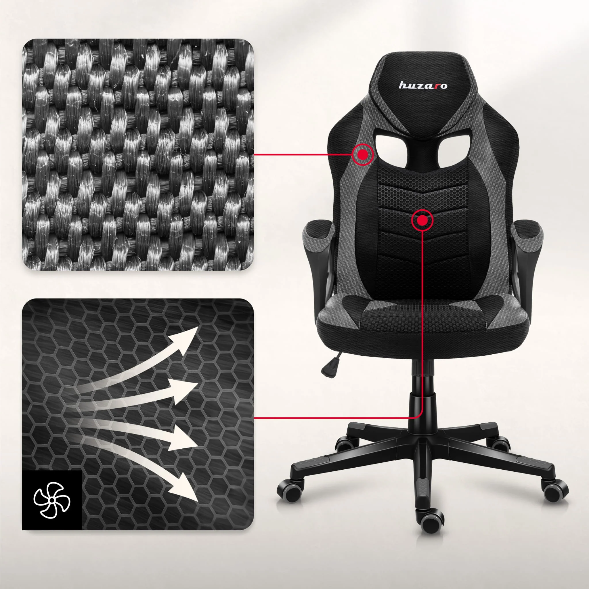 HUZARO FORCE 2.5 Grau Mesh Gaming-Stuhl - Image 4