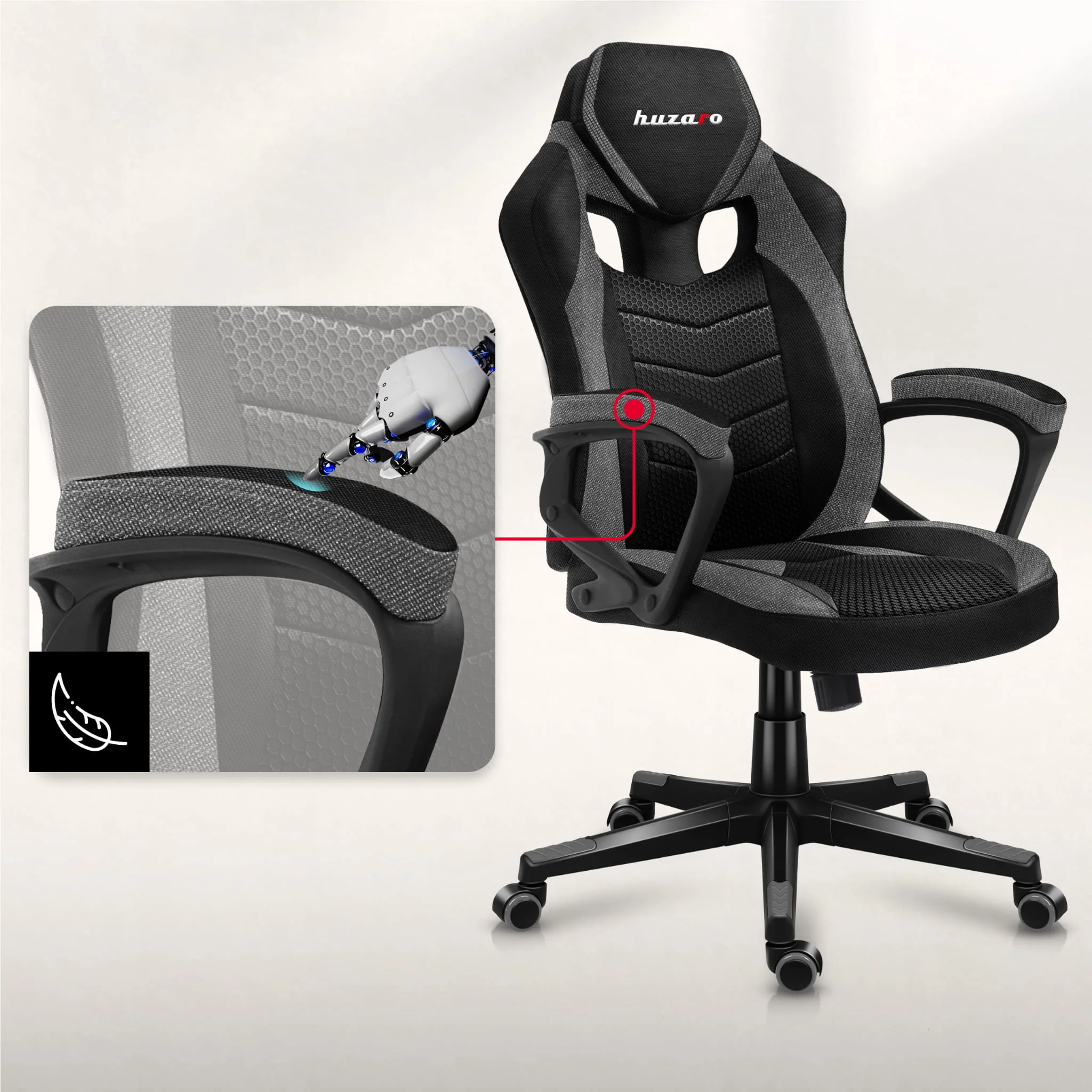 HUZARO FORCE 2.5 Grau Mesh Gaming-Stuhl - Image 5
