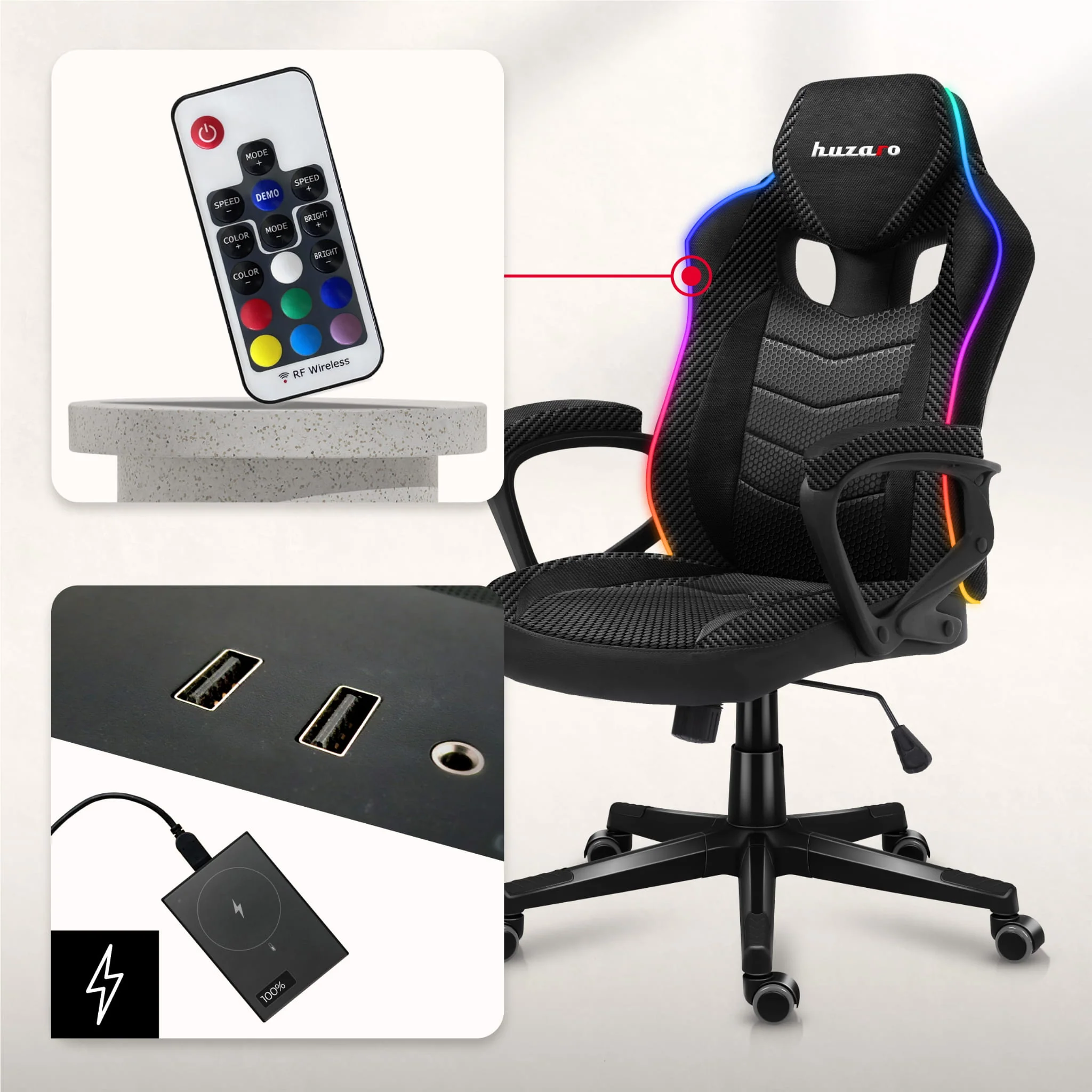 Huzaro Force 2.5 RGB LED Carbon Mesh Gaming-Stuhl - Image 5
