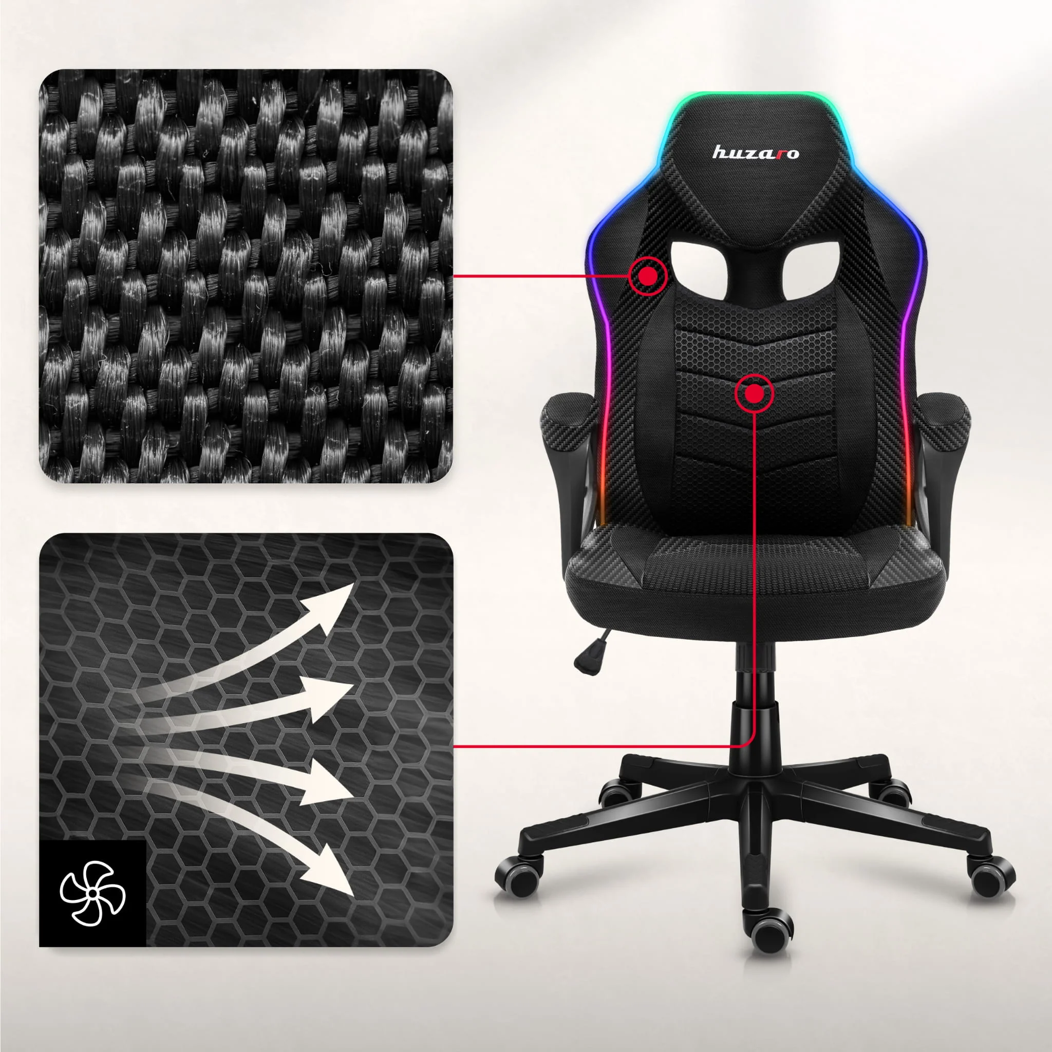 Huzaro Force 2.5 RGB LED Carbon Mesh Gaming-Stuhl - Image 6
