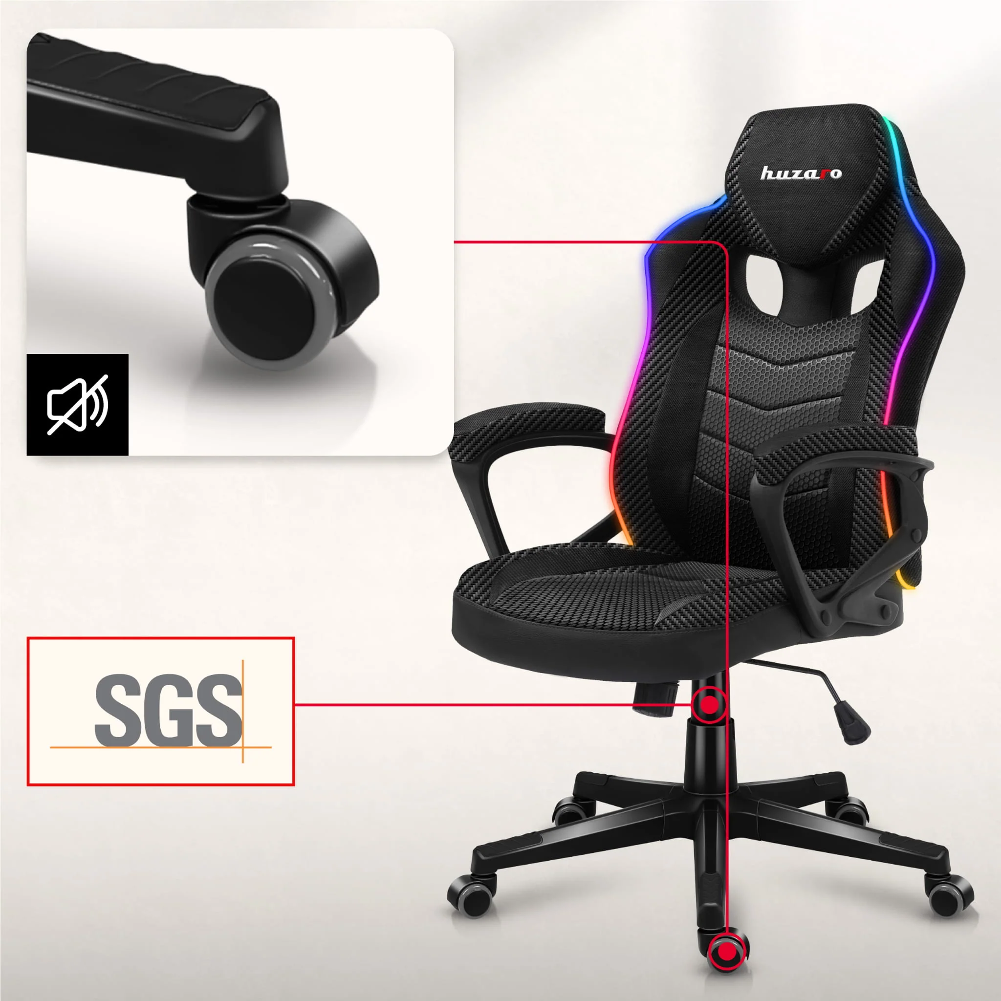 Huzaro Force 2.5 RGB LED Carbon Mesh Gaming-Stuhl - Image 7