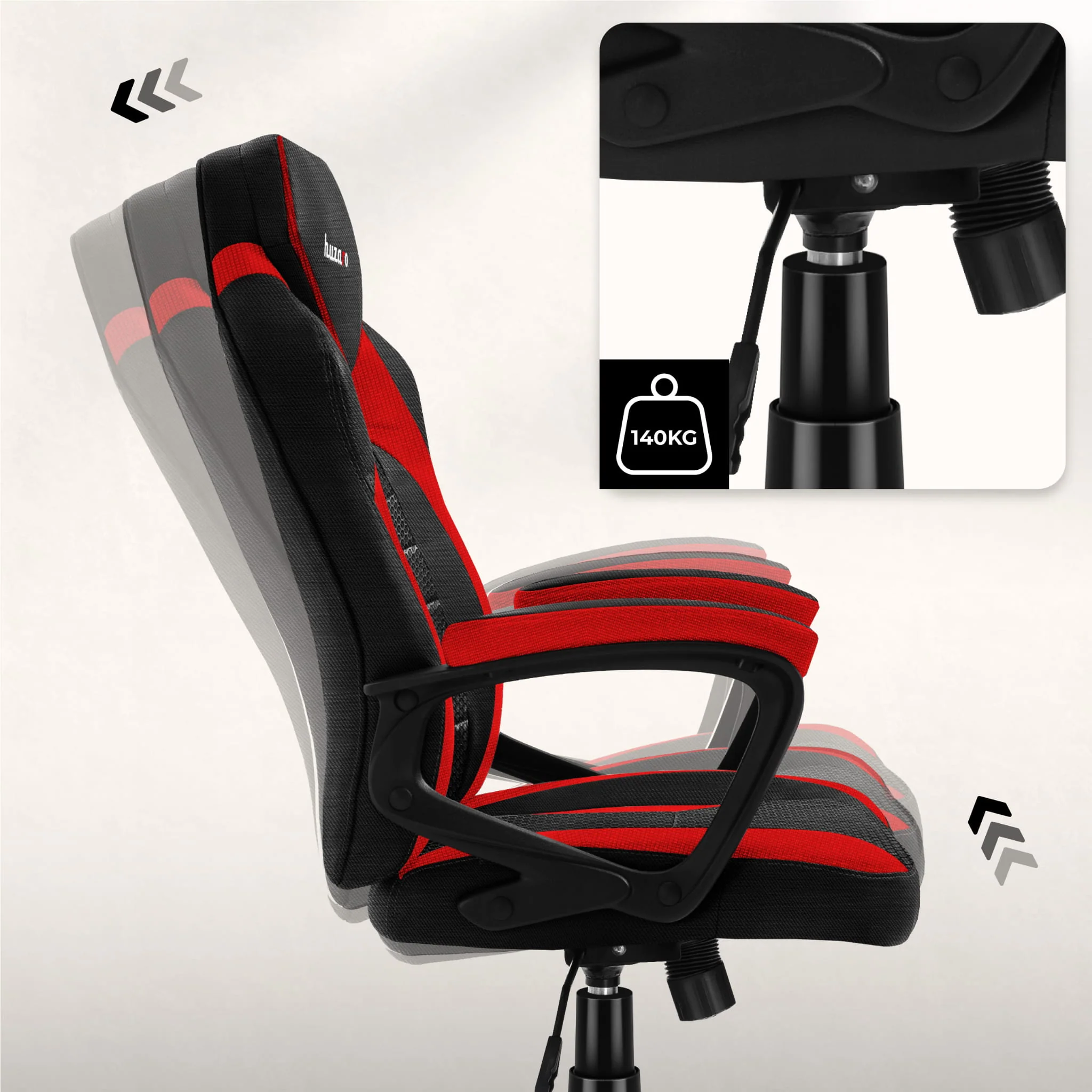 HUZARO FORCE 2.5 Rot Mesh Gaming-Stuhl - Image 3