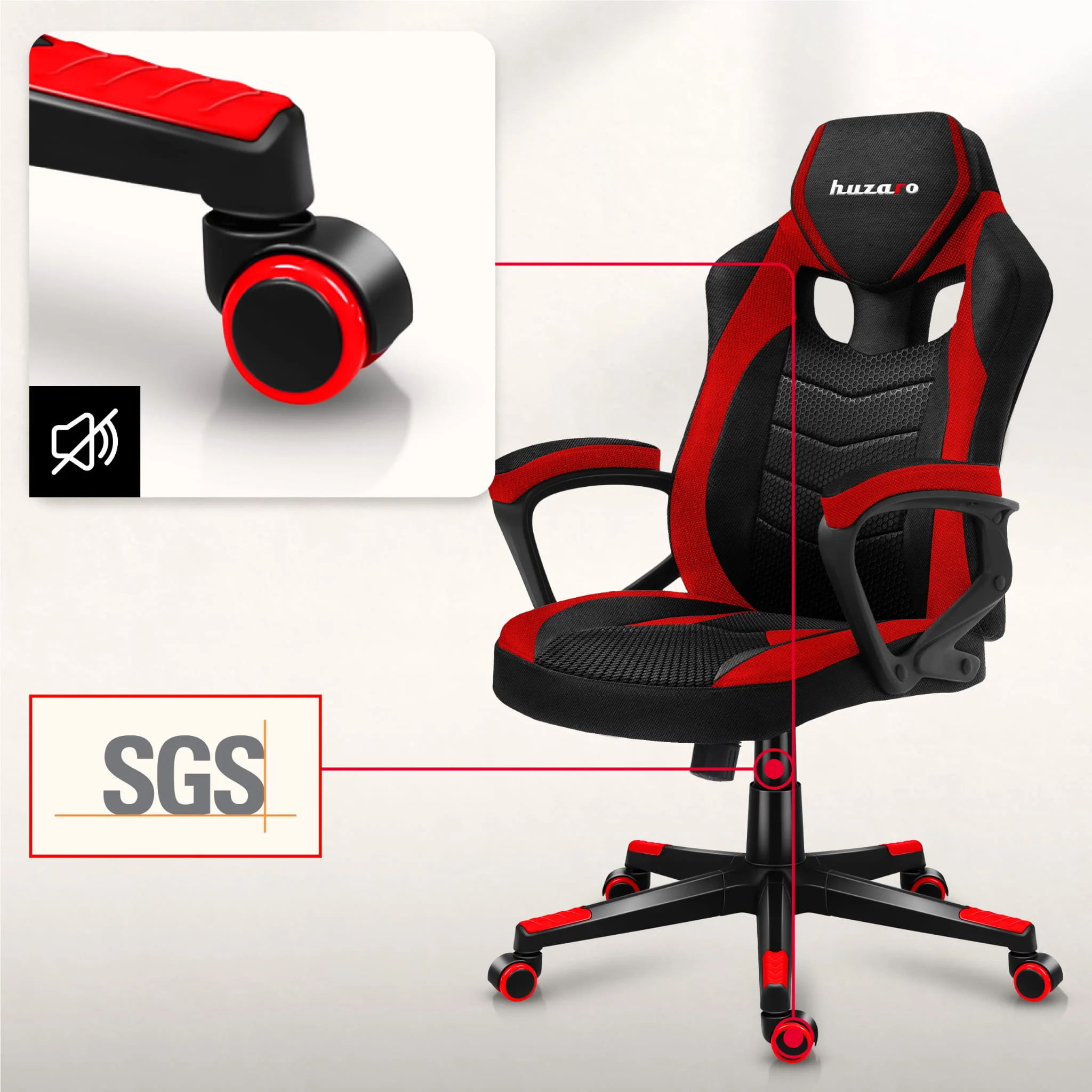 HUZARO FORCE 2.5 Rot Mesh Gaming-Stuhl - Image 6