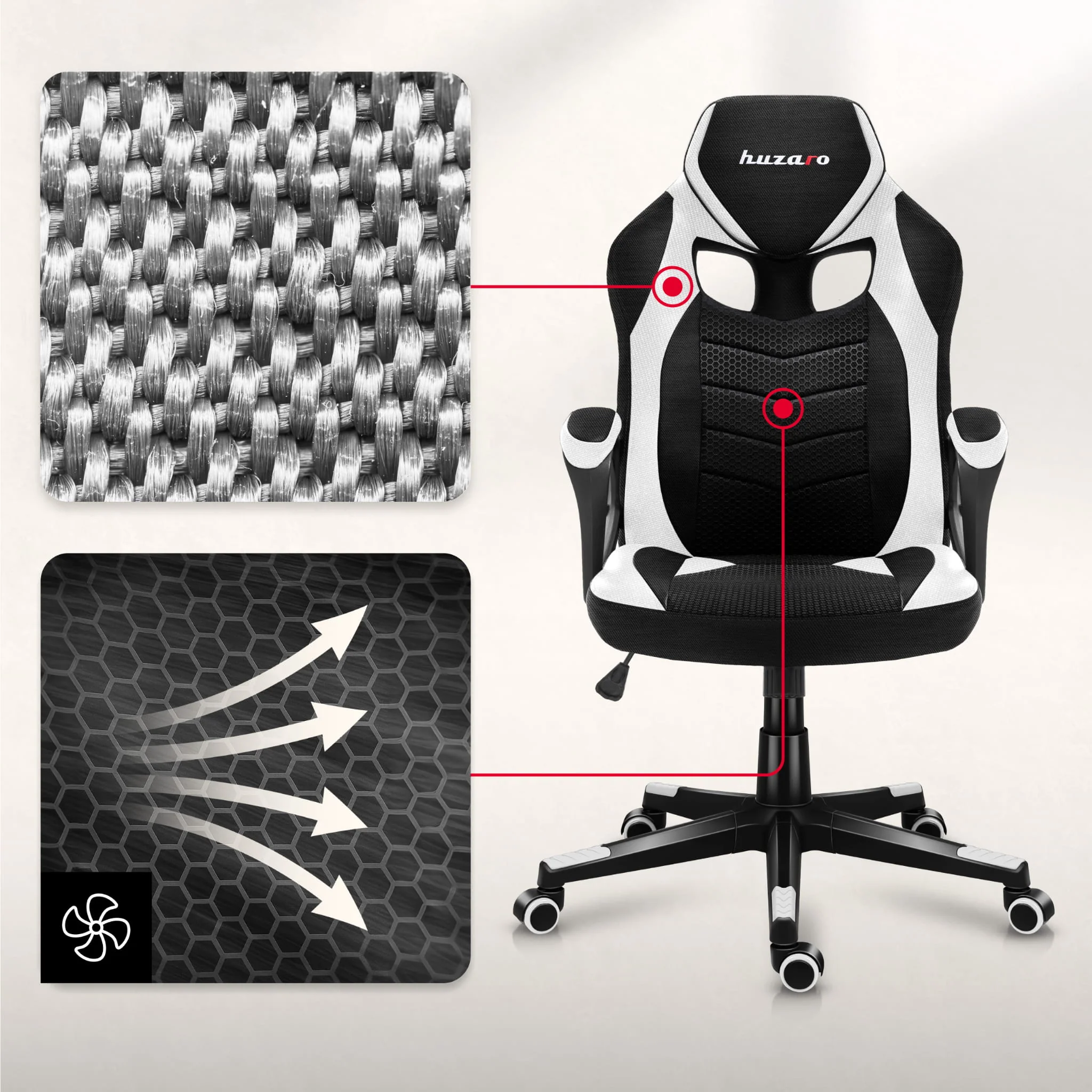 Huzaro Force 2.5 Weiß Mesh Gaming-Stuhl - Image 5