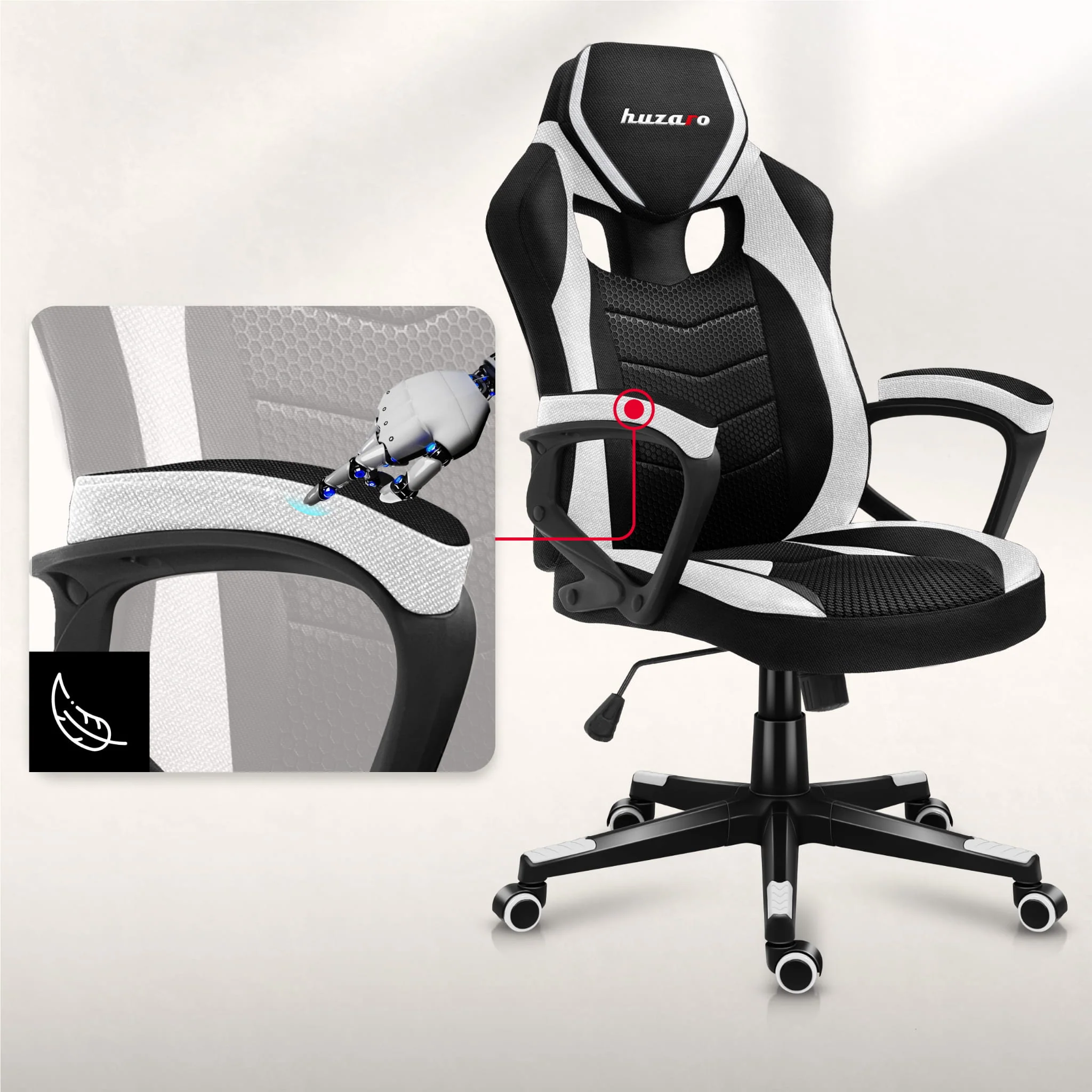Huzaro Force 2.5 Weiß Mesh Gaming-Stuhl - Image 6