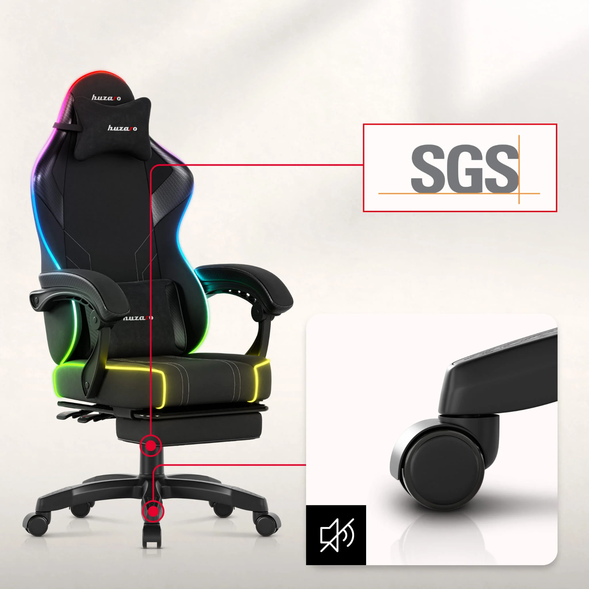 Huzaro Force 3.7 RGB LED Black Gaming-Stuhl - Image 15