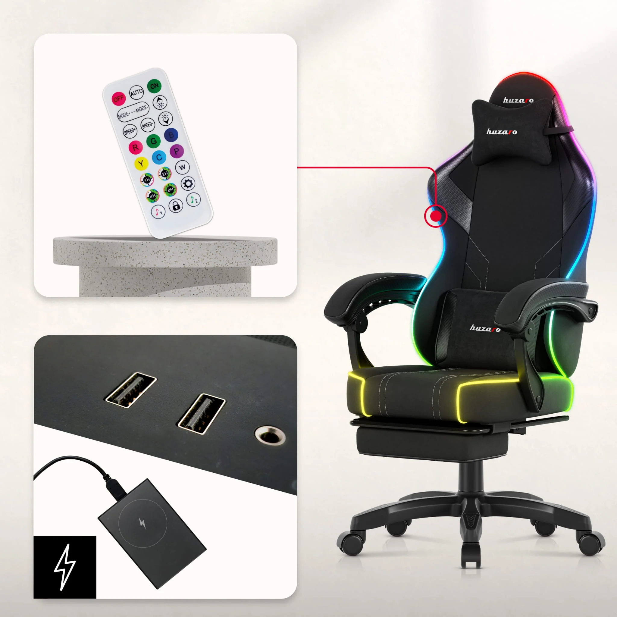 Huzaro Force 3.7 RGB LED Black Gaming-Stuhl - Image 4