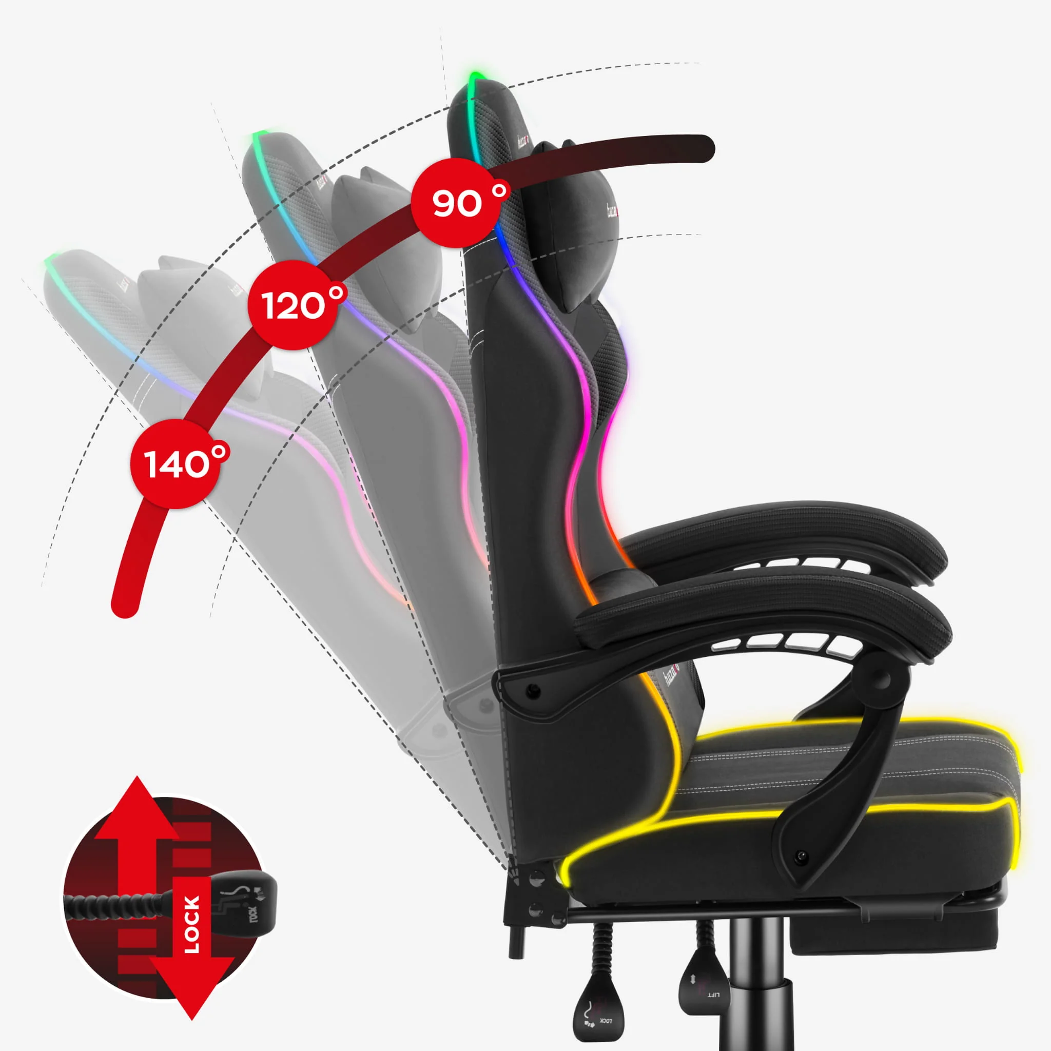 Huzaro Force 3.7 RGB LED Black Gaming-Stuhl - Image 7