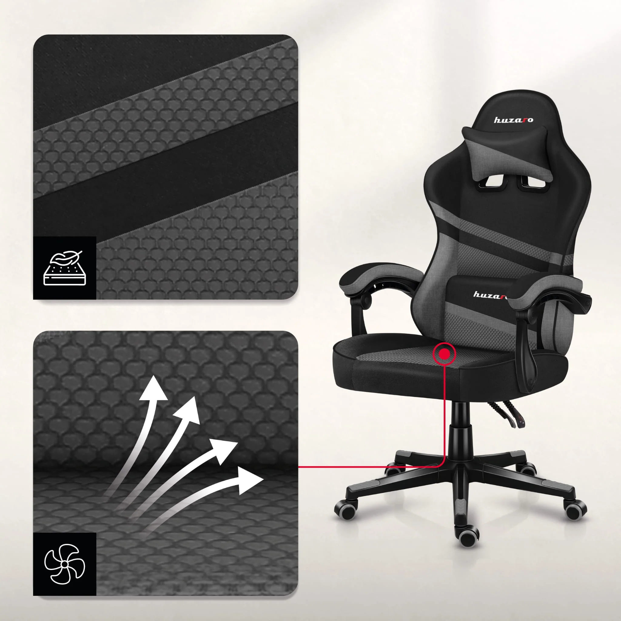 HUZARO FORCE 4.4 Grau Mesh Gaming-Stuhl - Image 21