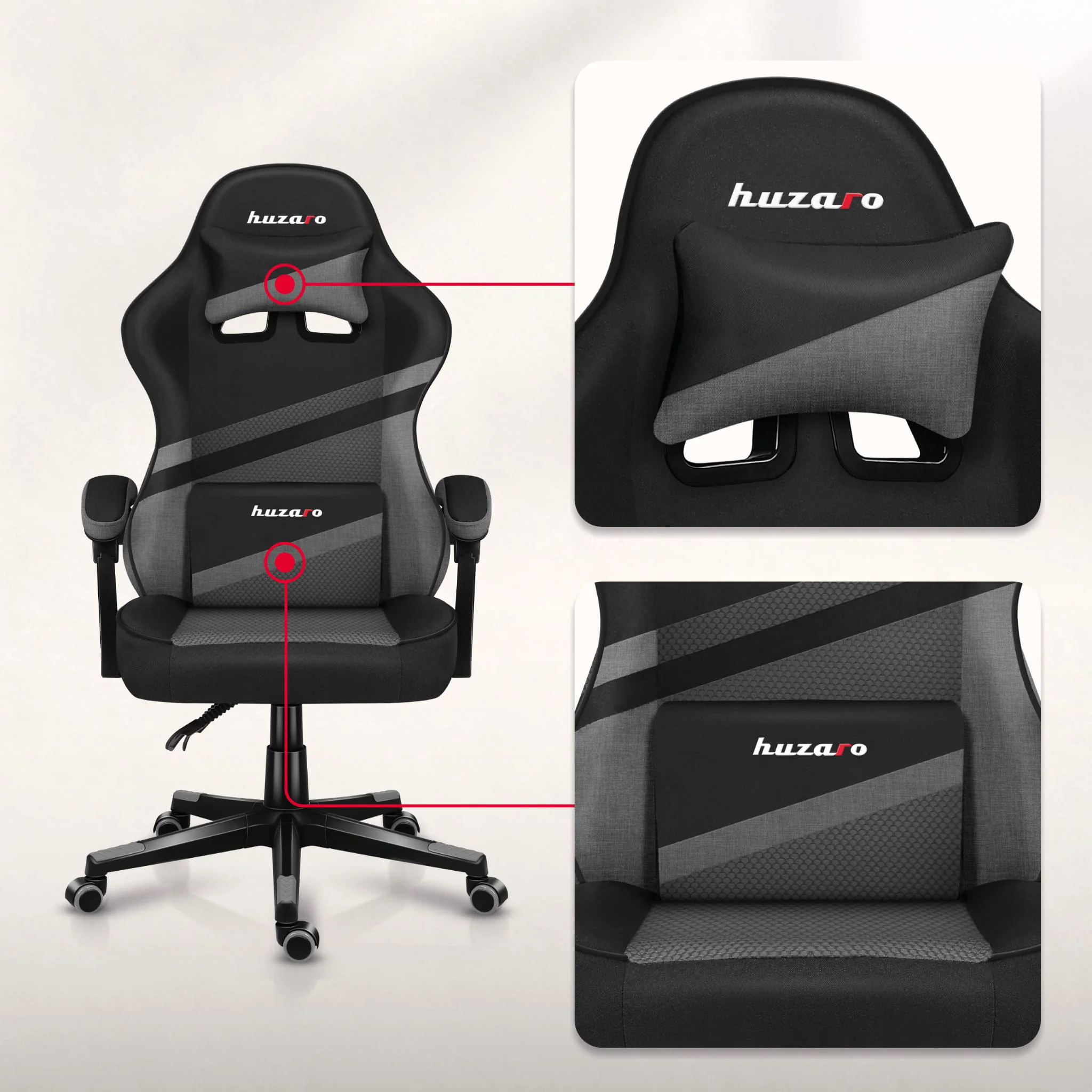HUZARO FORCE 4.4 Grau Mesh Gaming-Stuhl - Image 4