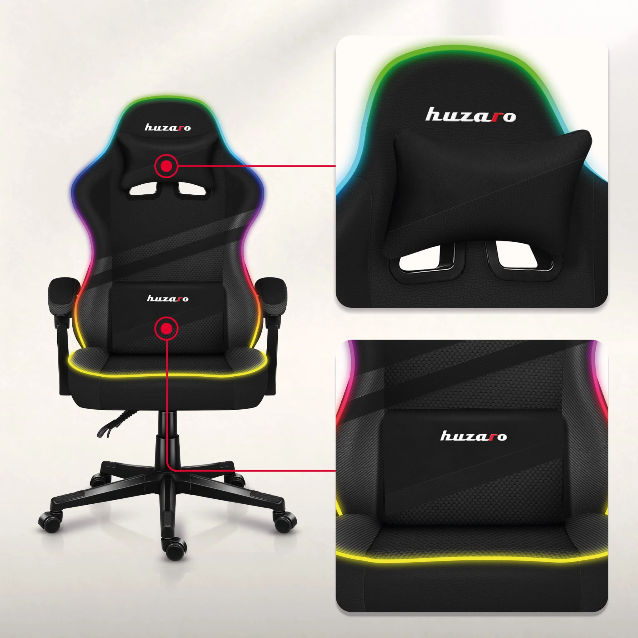 HUZARO FORCE 4.4 RGB LED Schwarz Mesh Gaming-Stuhl - Image 11