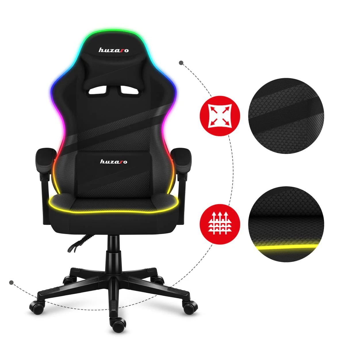 HUZARO FORCE 4.4 RGB LED Schwarz Mesh Gaming-Stuhl - Image 16