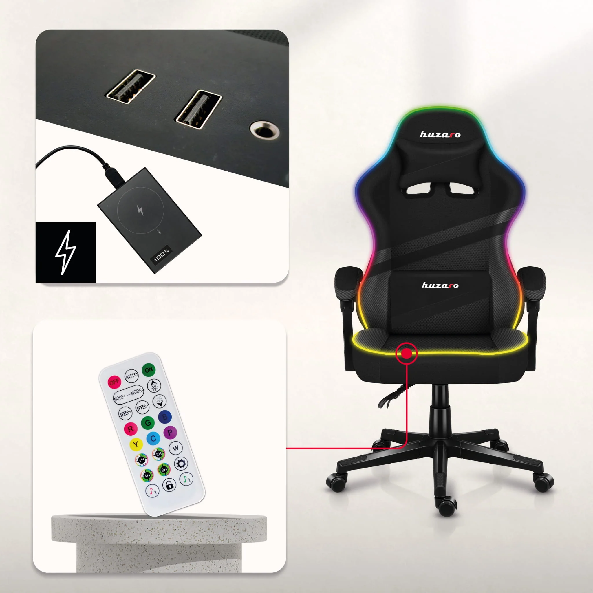 HUZARO FORCE 4.4 RGB LED Schwarz Mesh Gaming-Stuhl - Image 5