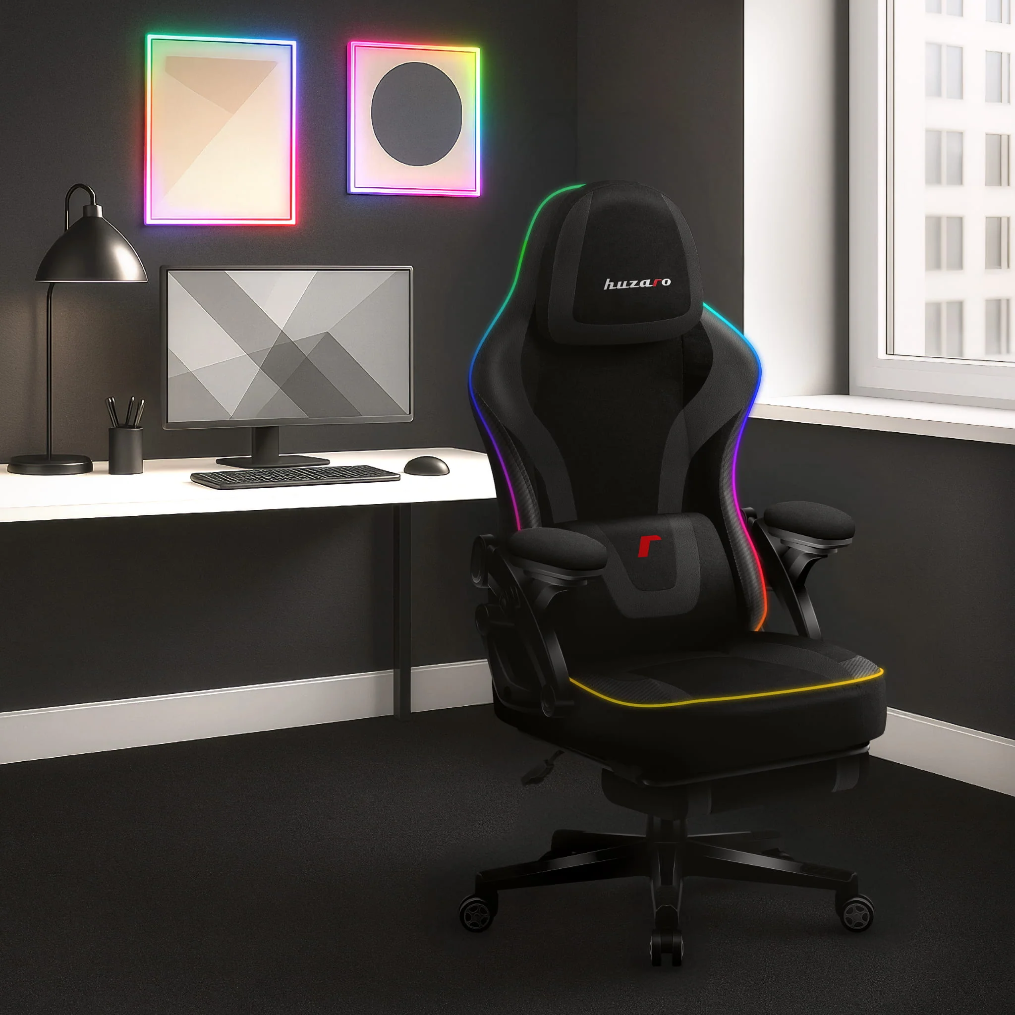 Huzaro Force 4.6 Schwarz Mesh RGB LED Smart Gaming-Stuhl - Image 2
