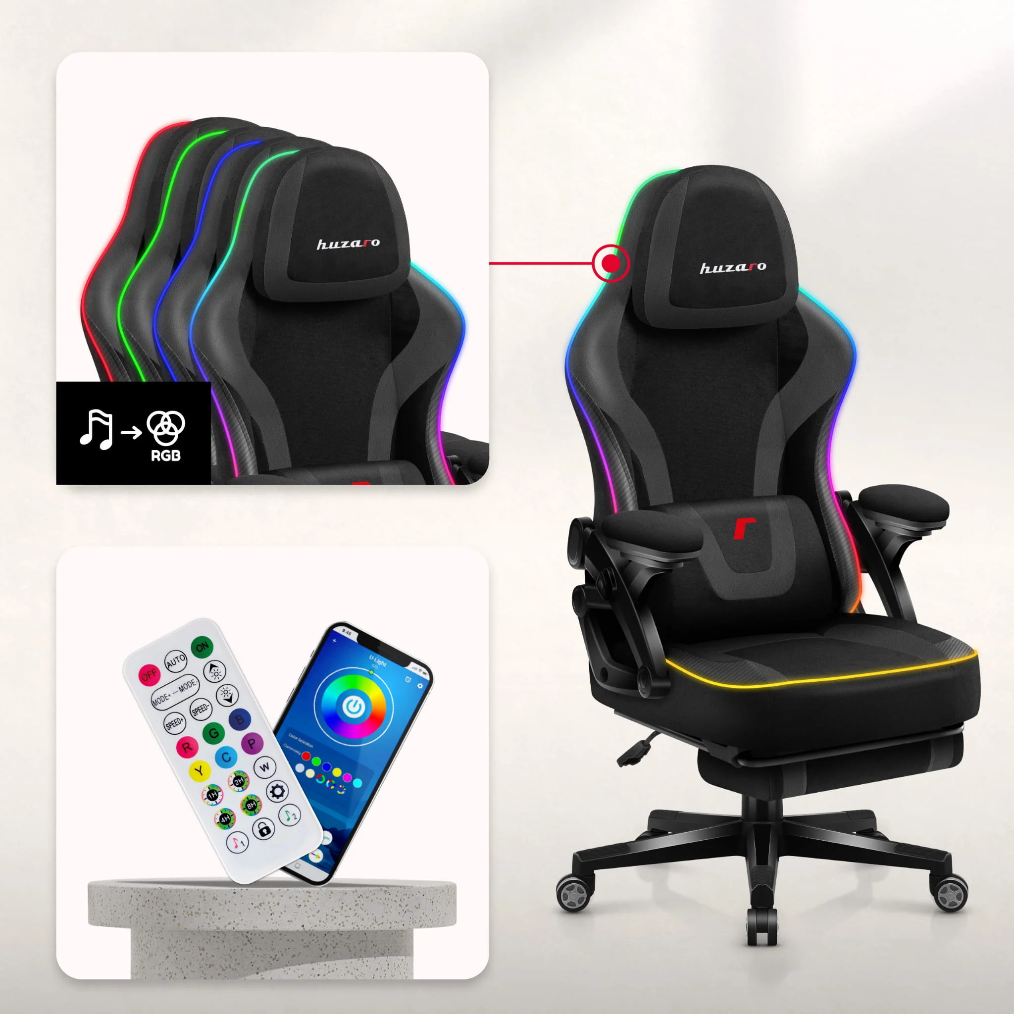 Huzaro Force 4.6 Schwarz Mesh RGB LED Smart Gaming-Stuhl - Image 4
