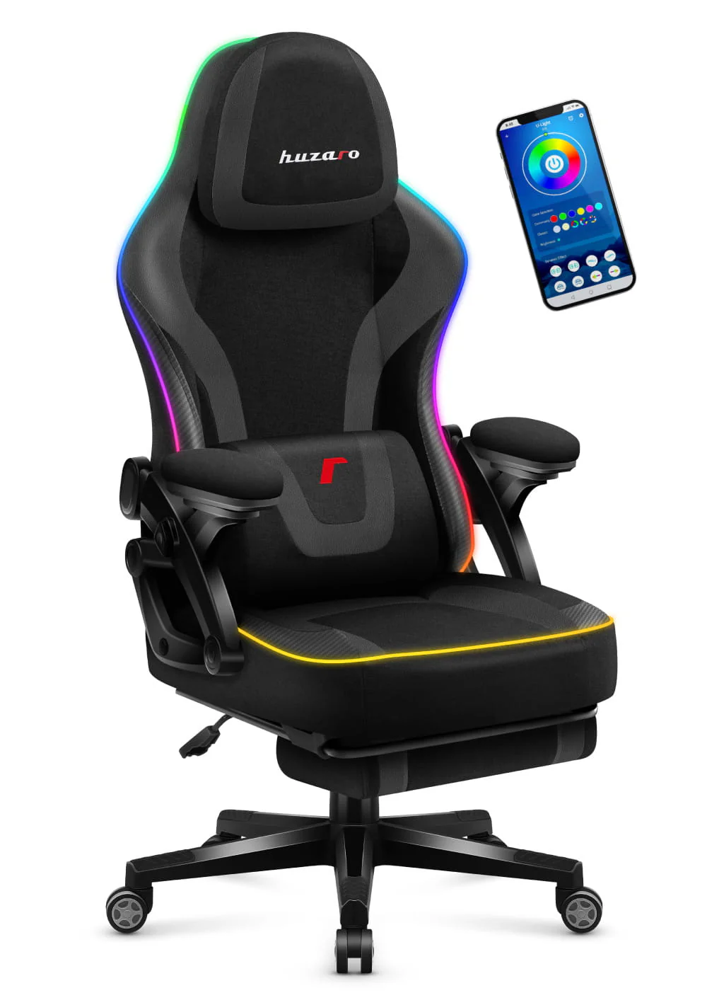 Huzaro Force 4.6 Schwarz Mesh RGB LED Smart Gaming-Stuhl - Image 6
