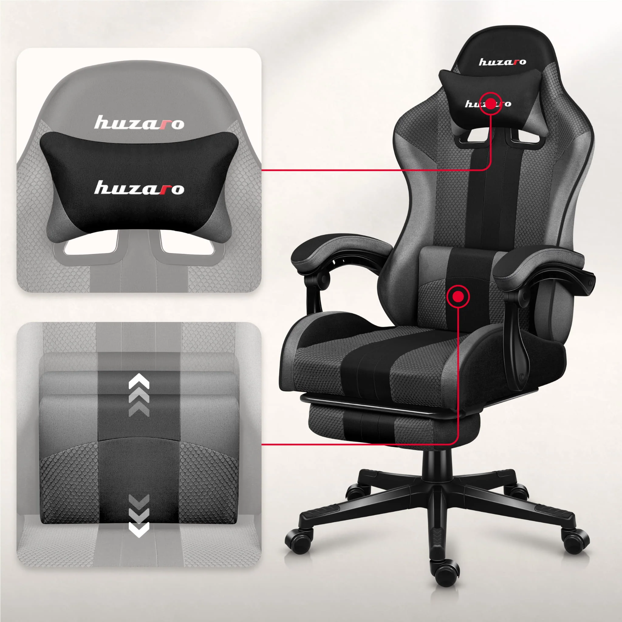 Huzaro Force 4.7 Grau Mesh Gaming-Stuhl - Image 4