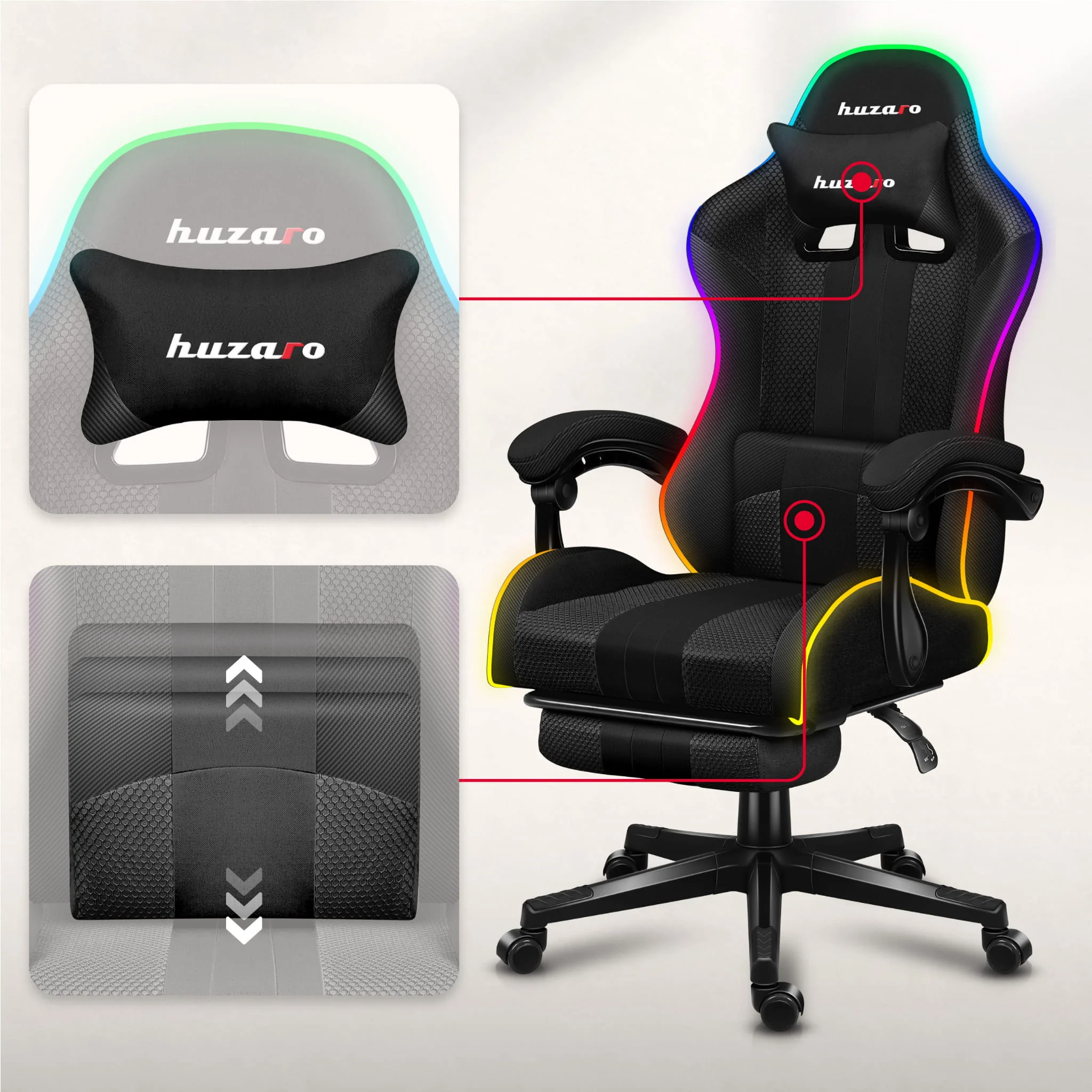 HUZARO Force 4.7 RGB LED Mesh Gaming-Stuhl - Image 13