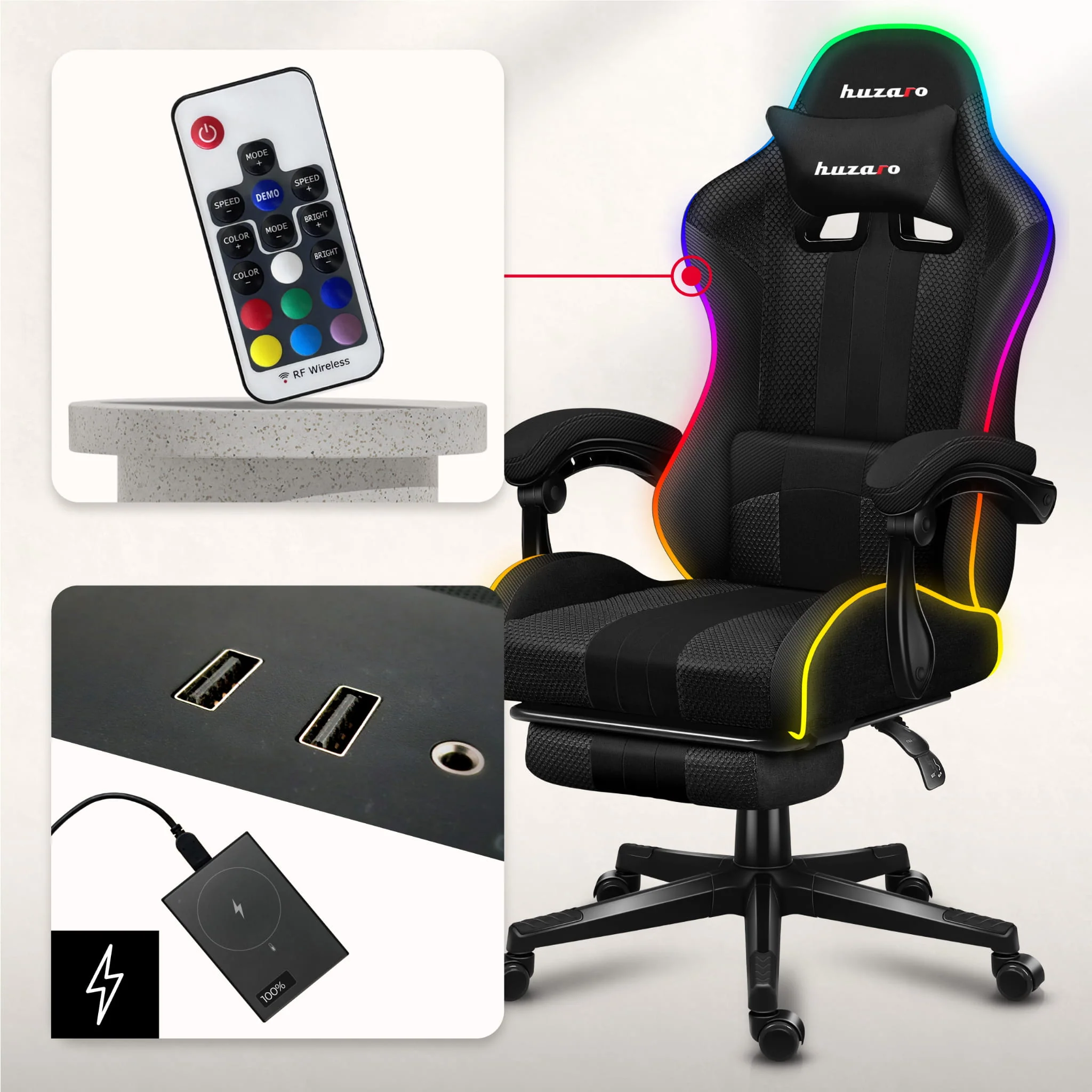 HUZARO Force 4.7 RGB LED Mesh Gaming-Stuhl - Image 5