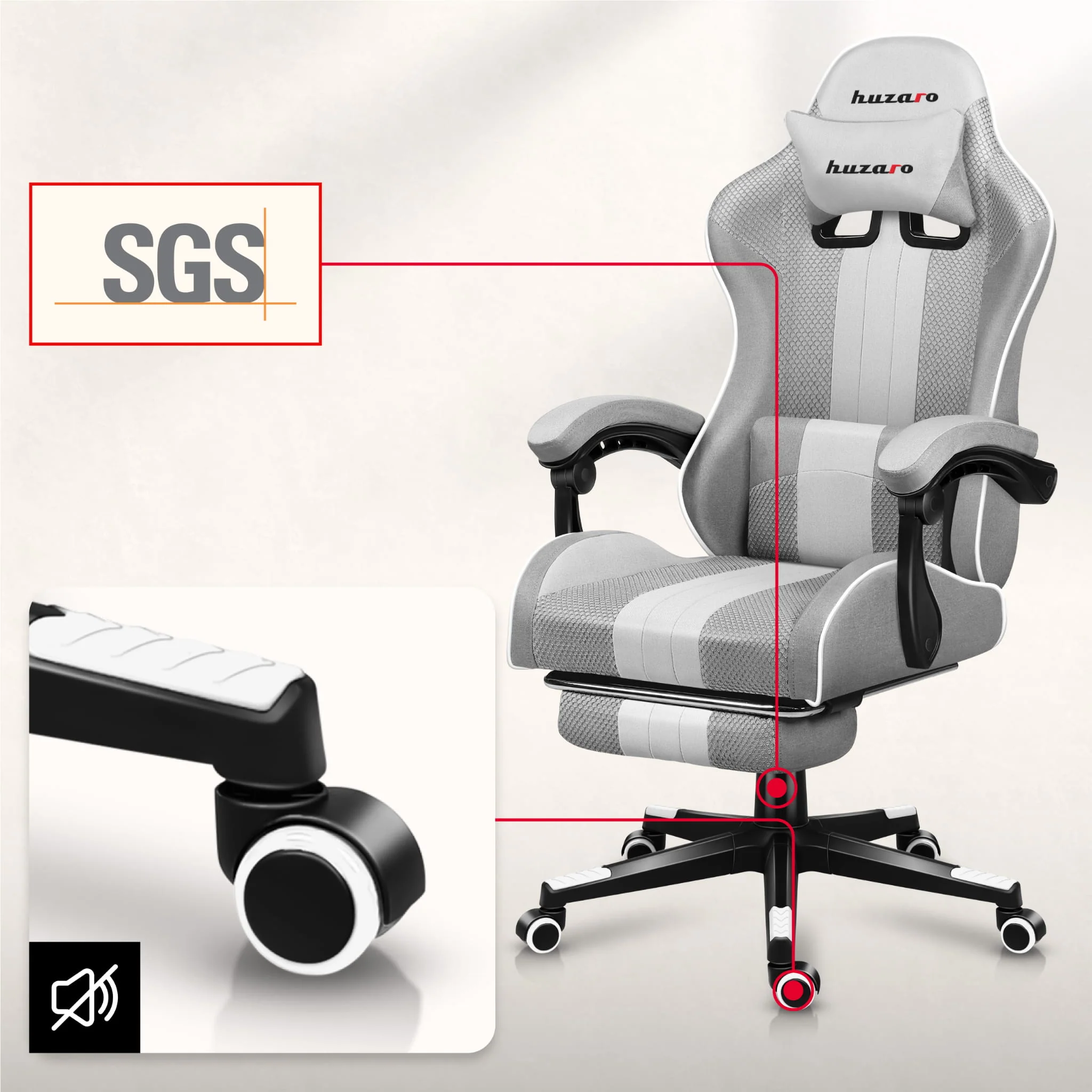 HUZARO Force 4.7 Weiß Mesh Gaming-Stuhl - Image 11