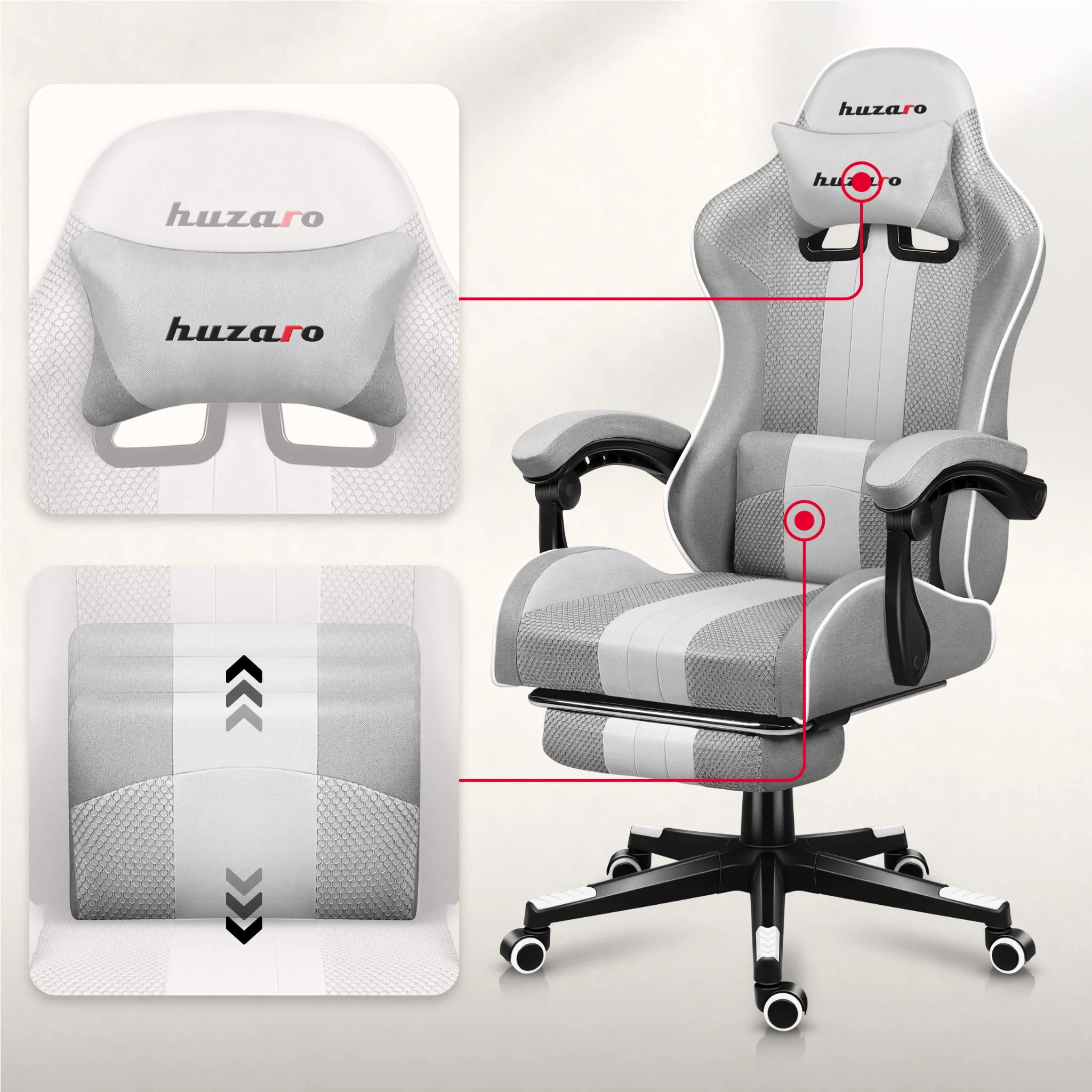 HUZARO Force 4.7 Weiß Mesh Gaming-Stuhl - Image 4