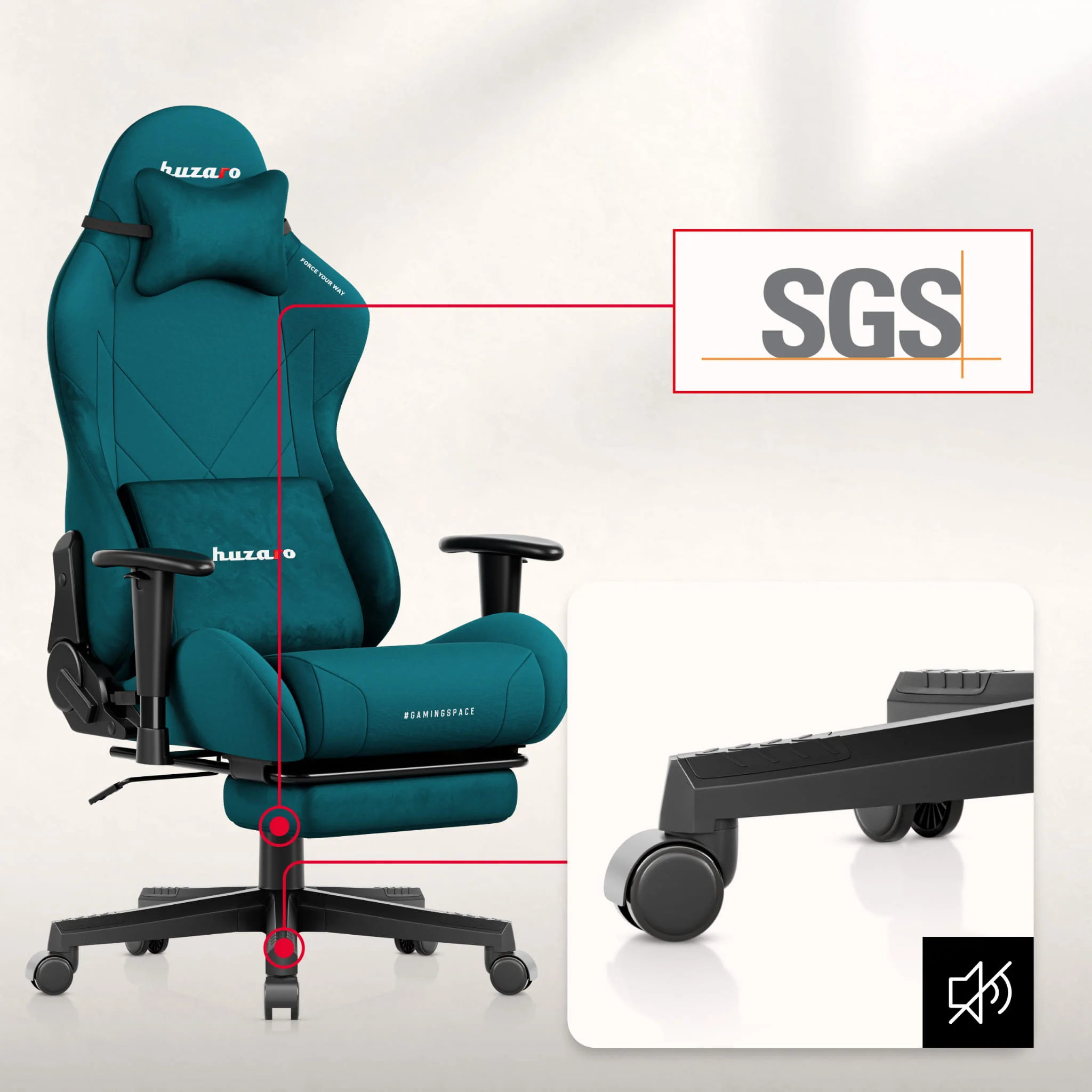 Huzaro Force 5.7 Gaming-Stuhl in Teal - Image 10