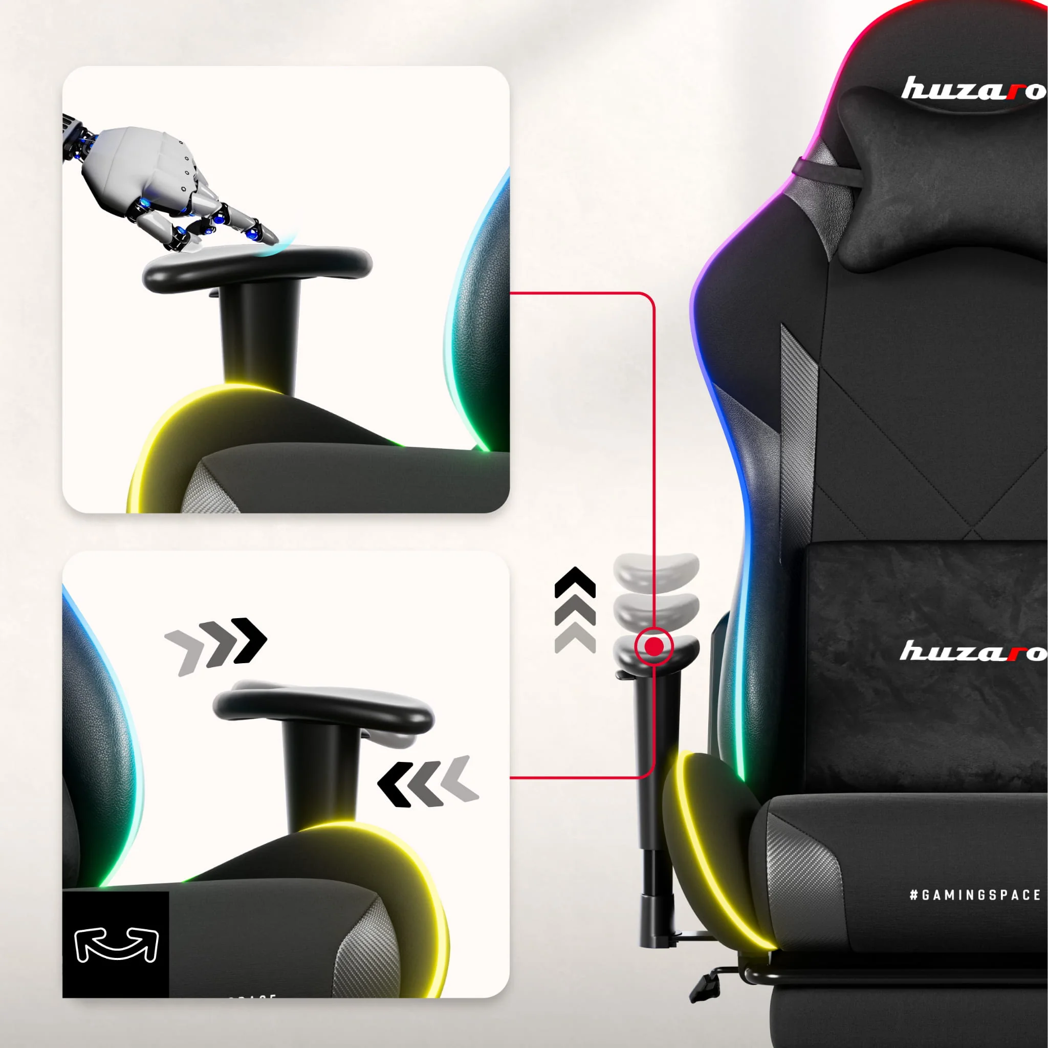 Huzaro Force 5.7 Schwarzer RGB-LED Gaming-Stuhl - Image 17