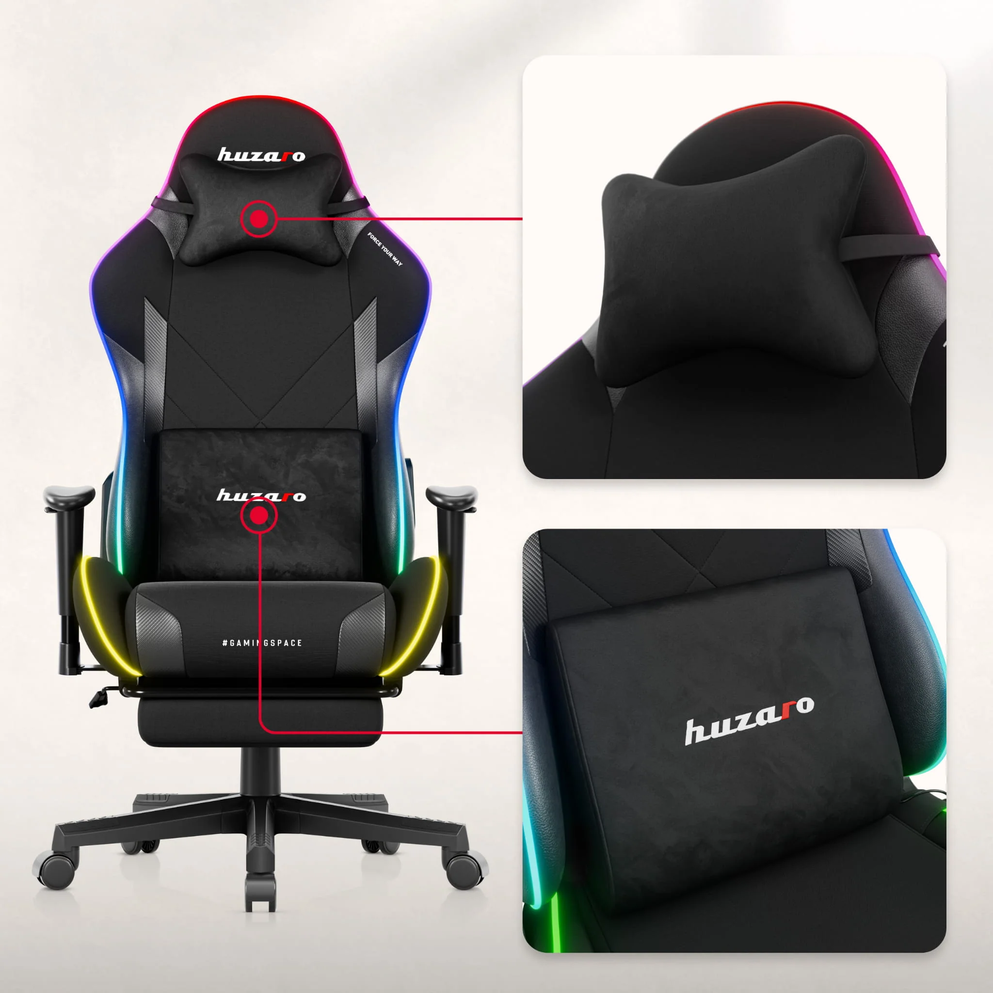 Huzaro Force 5.7 Schwarzer RGB-LED Gaming-Stuhl - Image 20