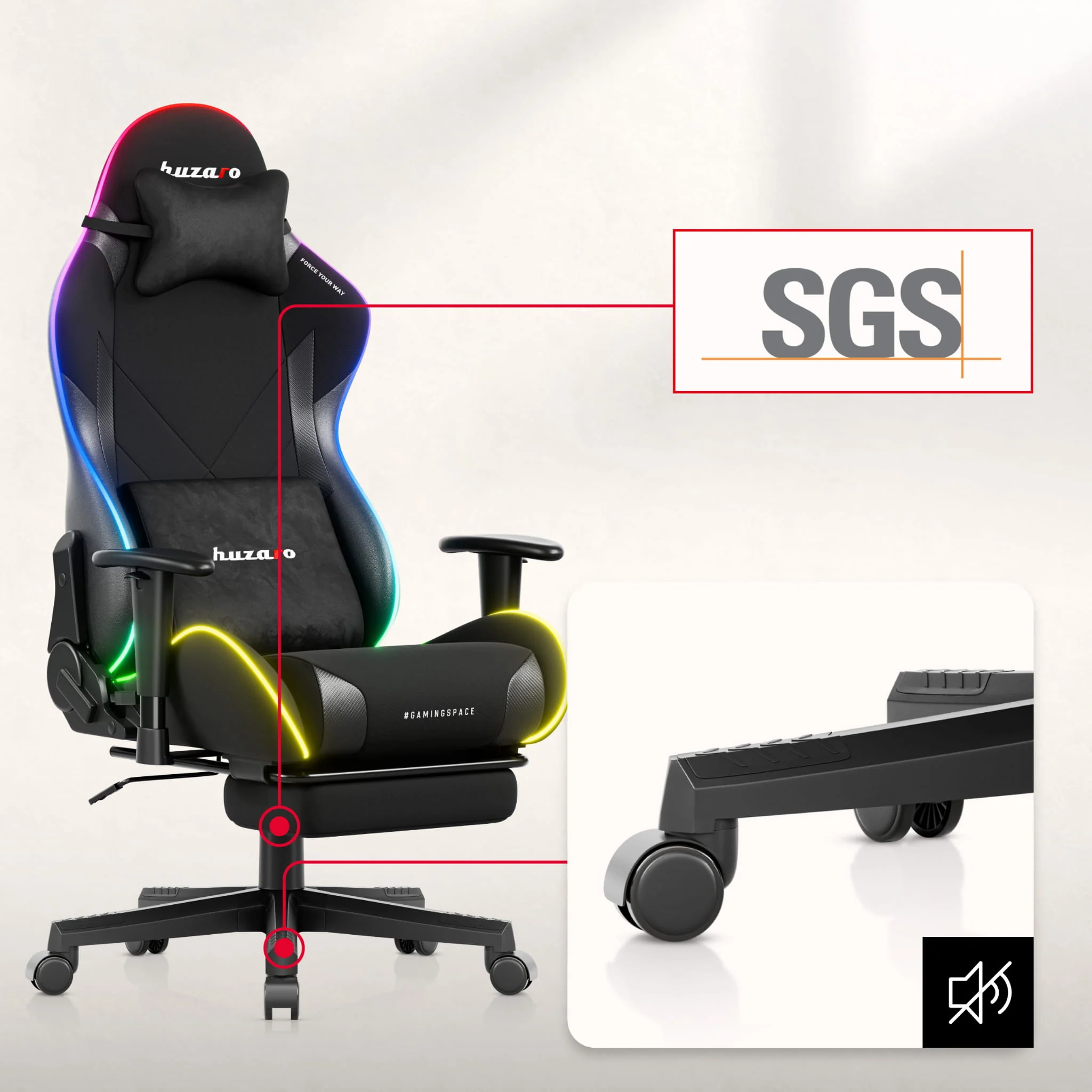 Huzaro Force 5.7 Schwarzer RGB-LED Gaming-Stuhl - Image 21